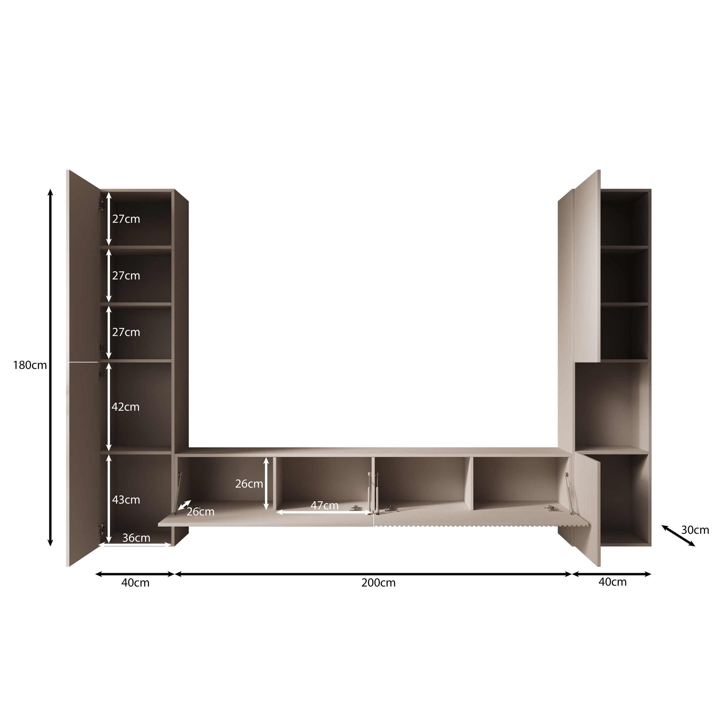 Cruzar - Wandmeubel - Beige - 280x30x180 cm