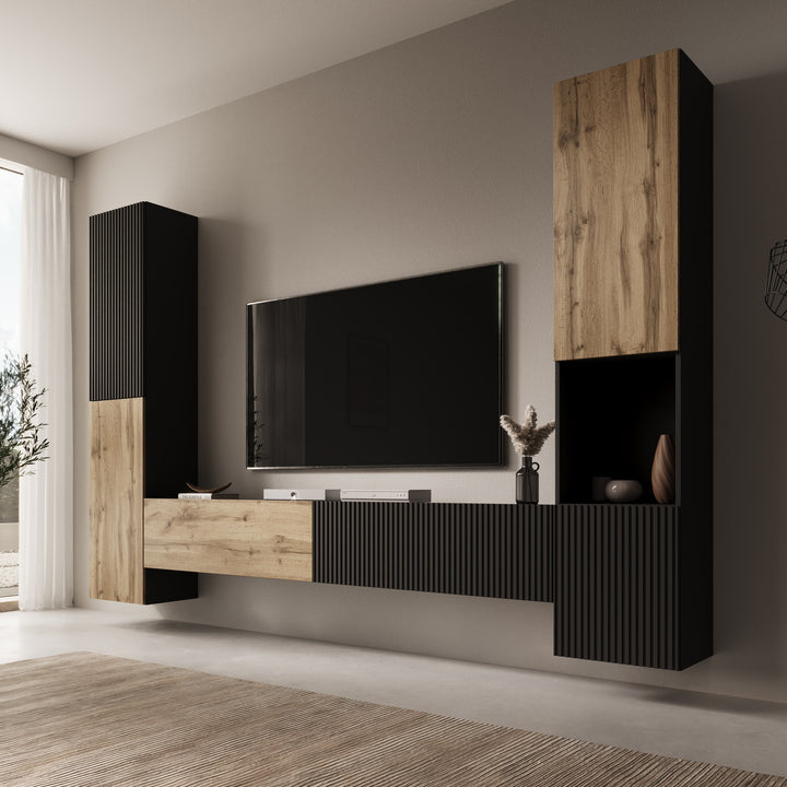 Cruzar - Wandmeubel - Zwart/Eiken - 280x30x180 cm