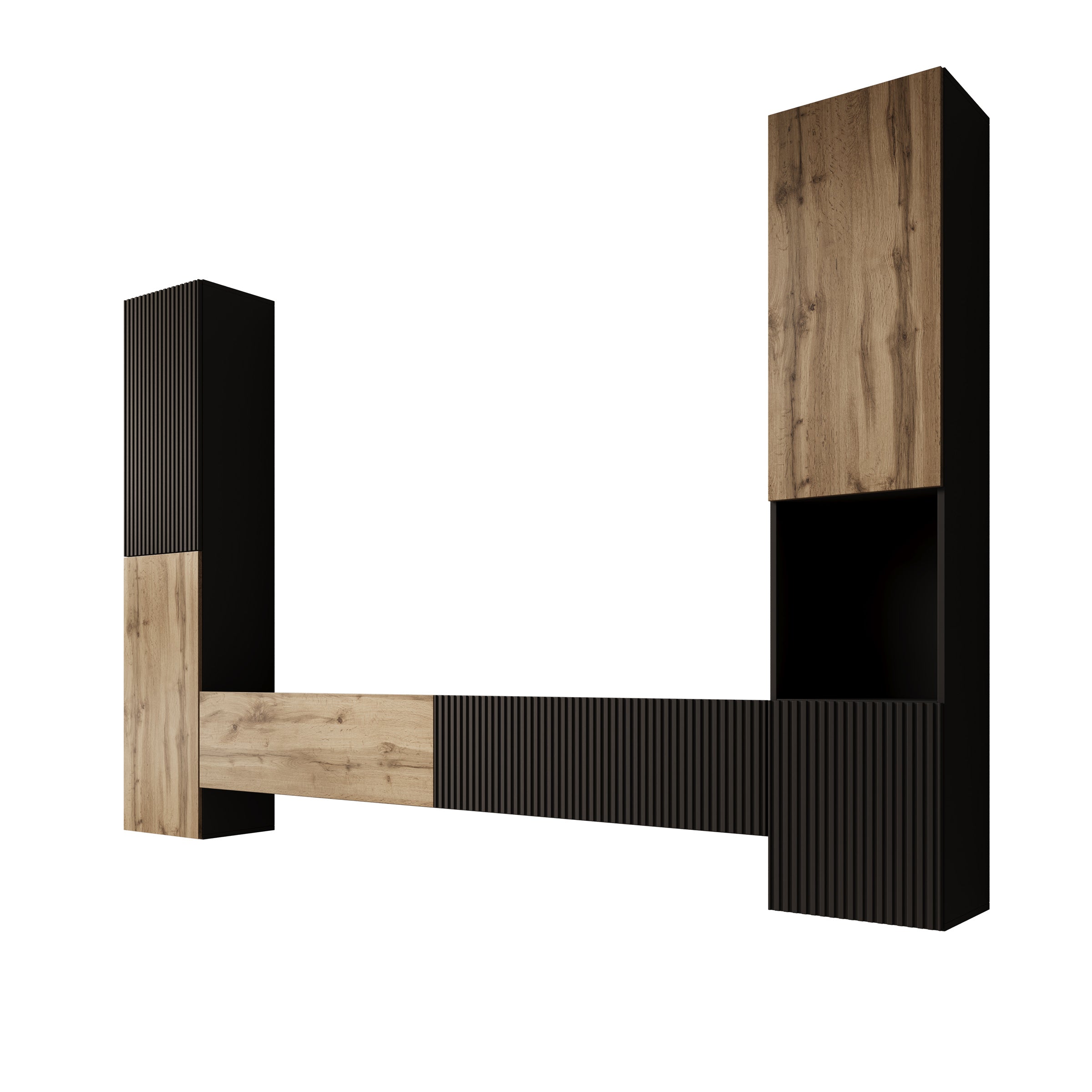 Cruzar - Wandmeubel - Zwart/Eiken - 280x30x180 cm