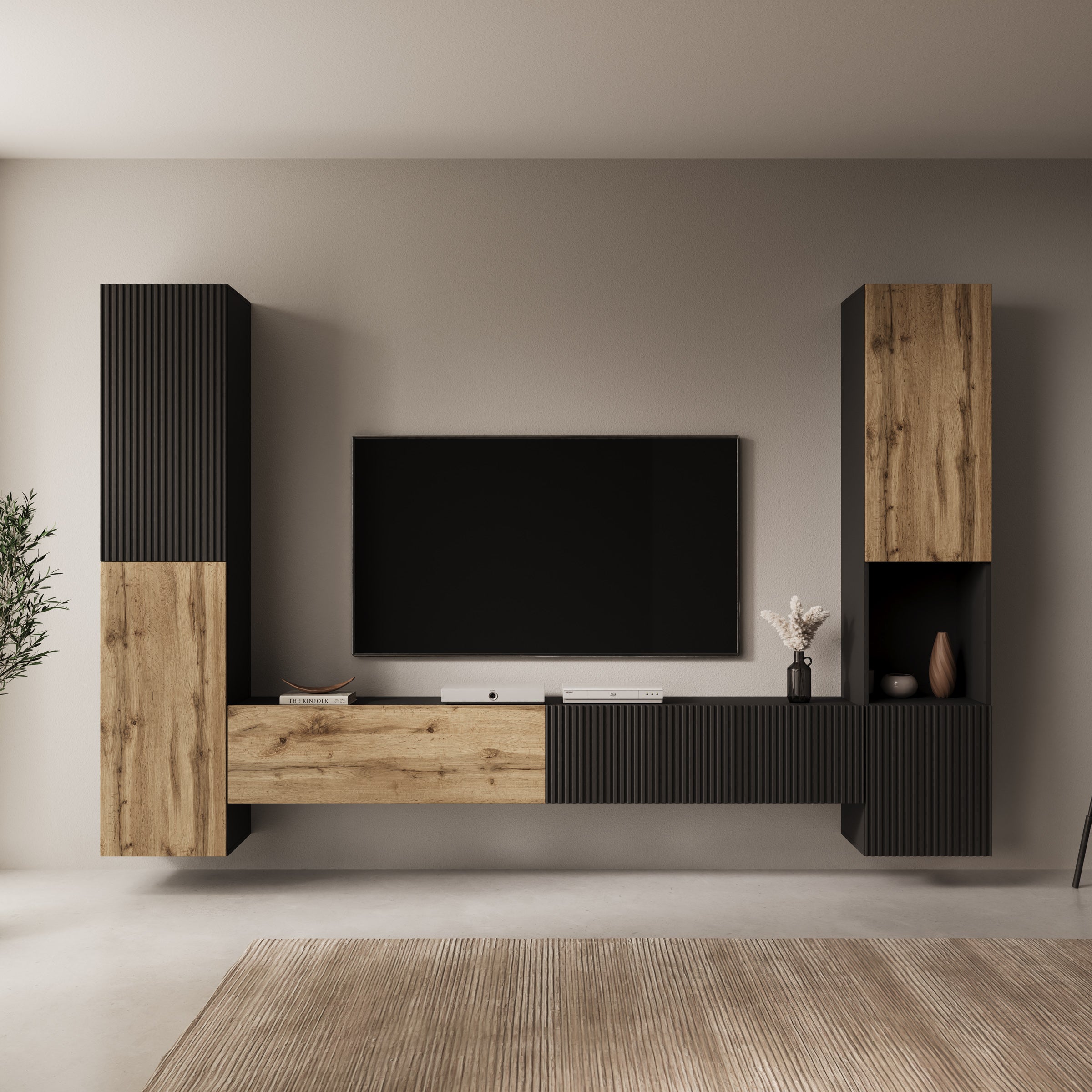 Cruzar - Wandmeubel - Zwart/Eiken - 280x30x180 cm