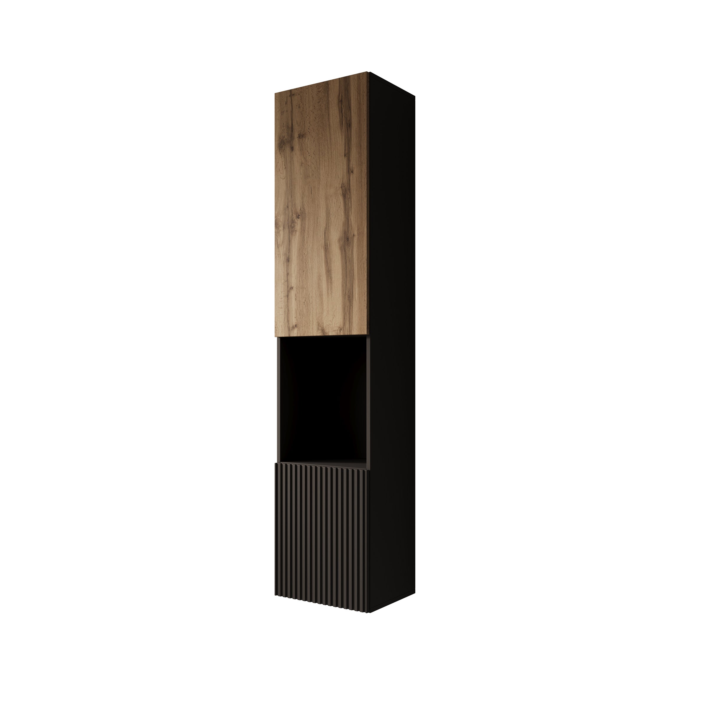 Cruzar 2 - Vitrinekast - Zwart/Eiken - 40x30x180 cm