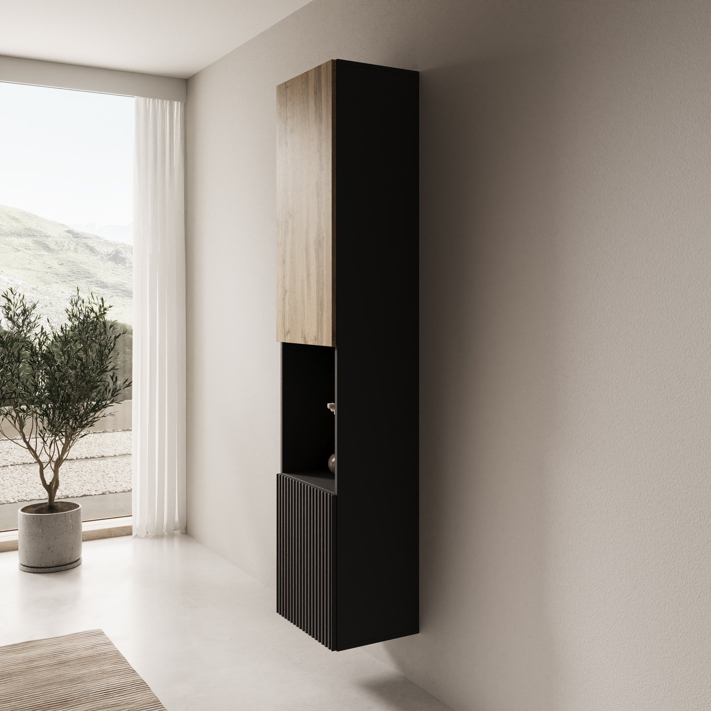 Cruzar 2 - Vitrinekast - Zwart/Eiken - 40x30x180 cm