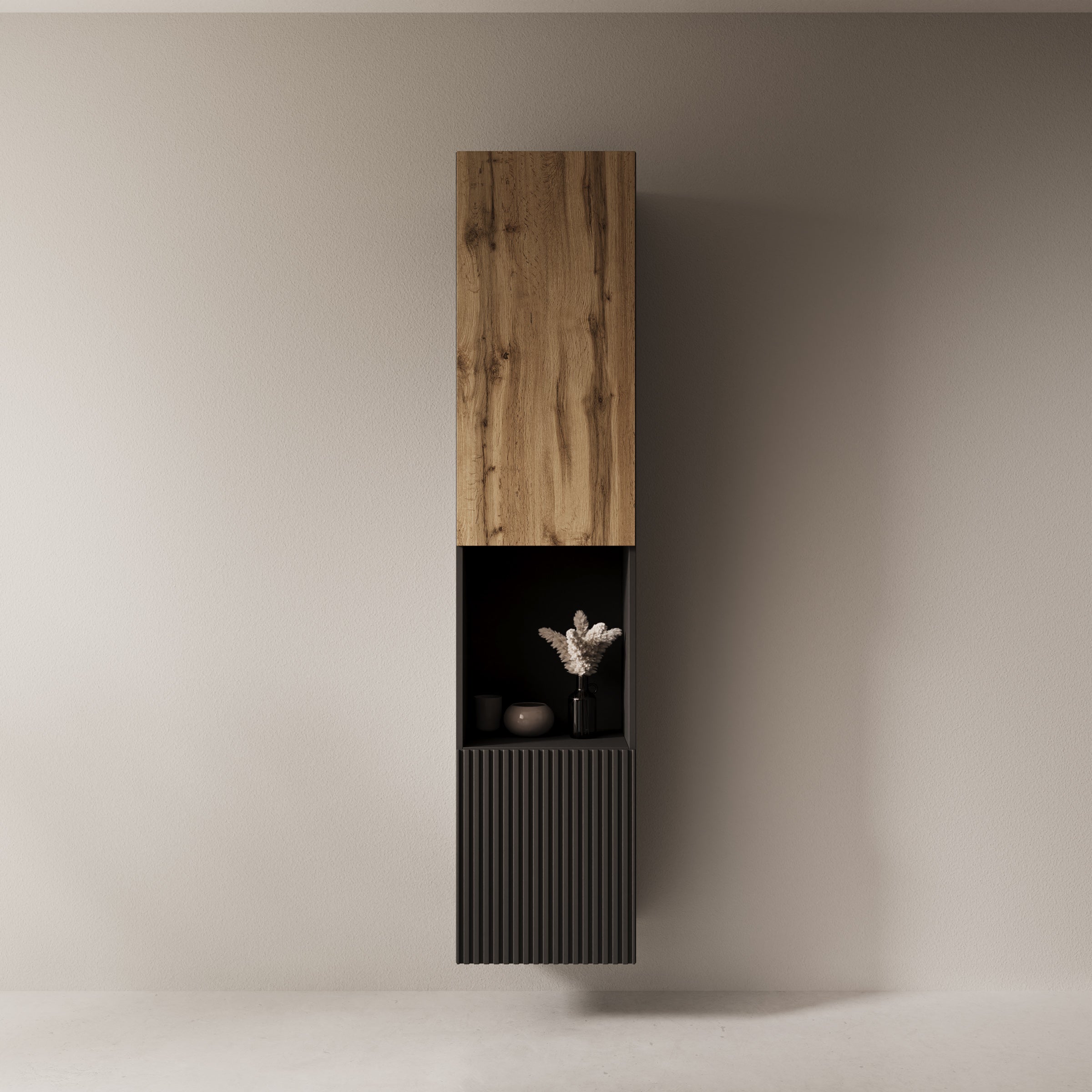 Cruzar 2 - Vitrinekast - Zwart/Eiken - 40x30x180 cm