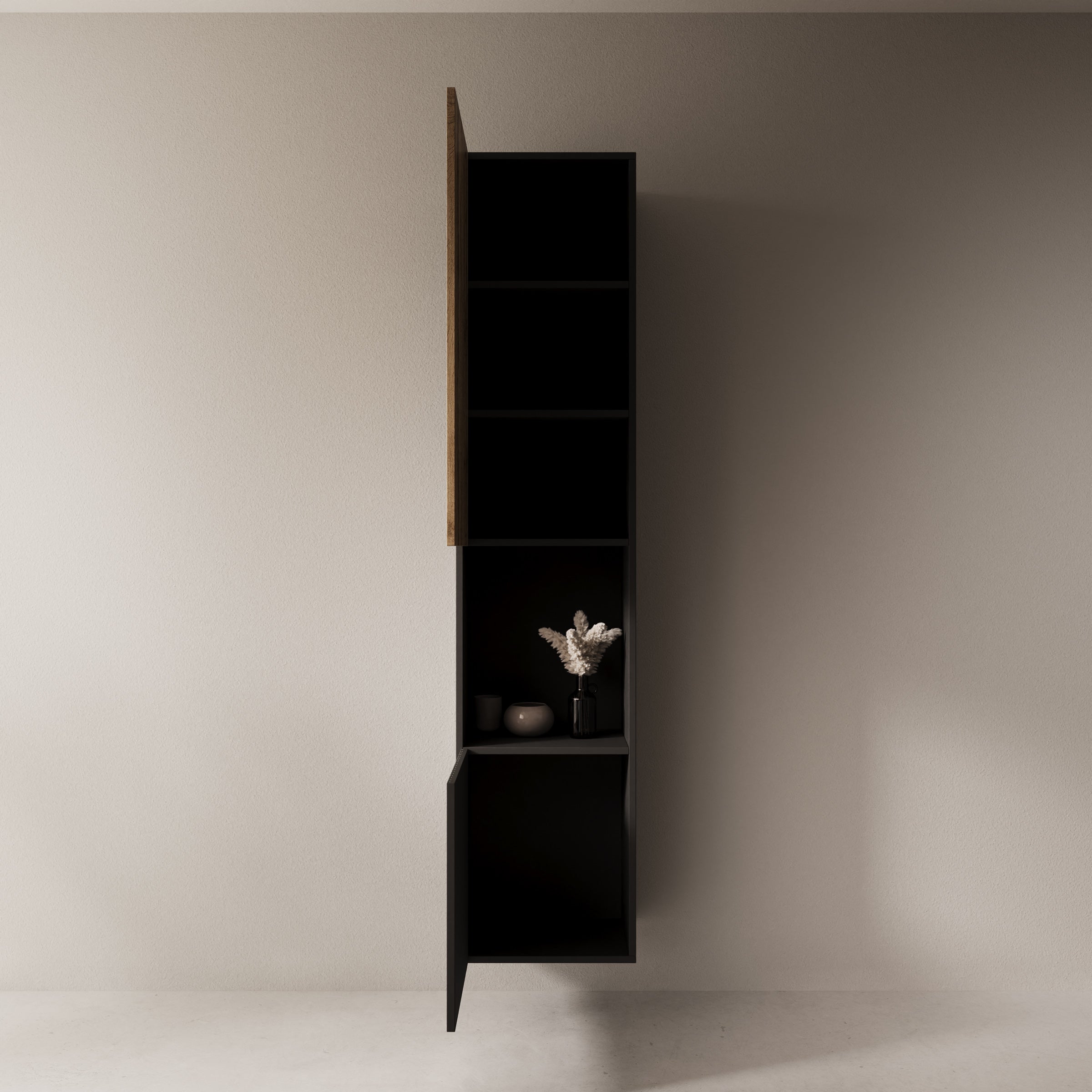 Cruzar 2 - Vitrinekast - Zwart/Eiken - 40x30x180 cm