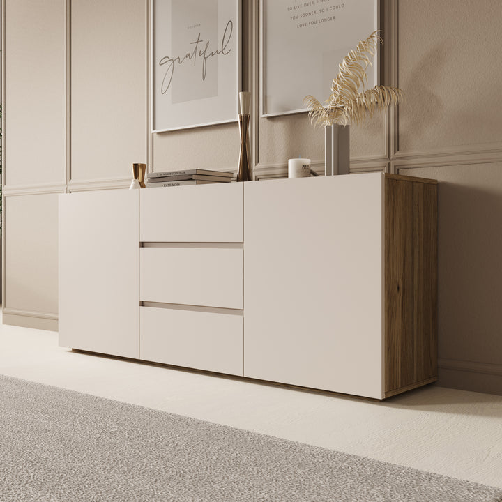 Cumi - Dressoir - Beige/Eikenpatroon - 150x34x64 cm
