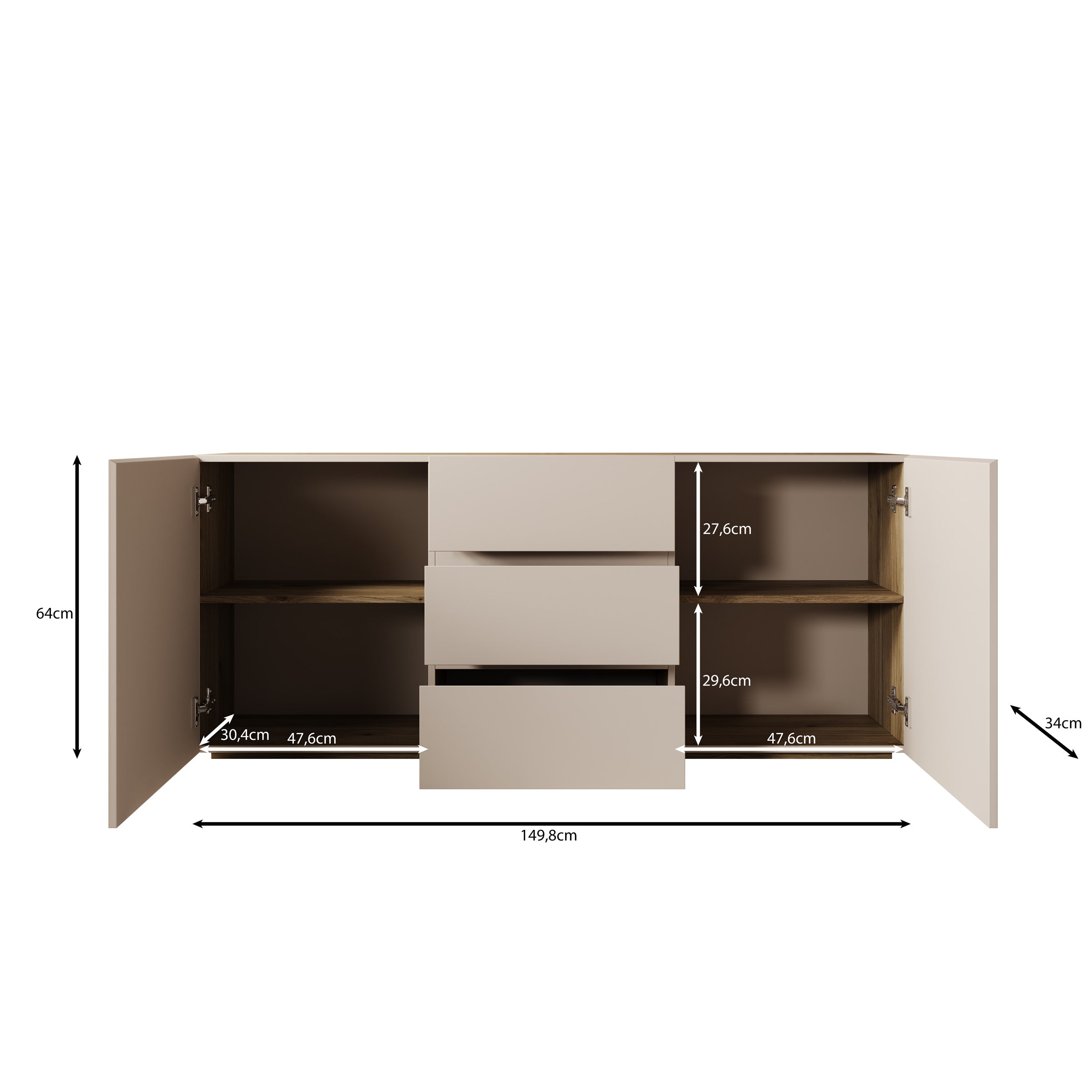 Cumi - Dressoir - Beige/Eikenpatroon - 150x34x64 cm