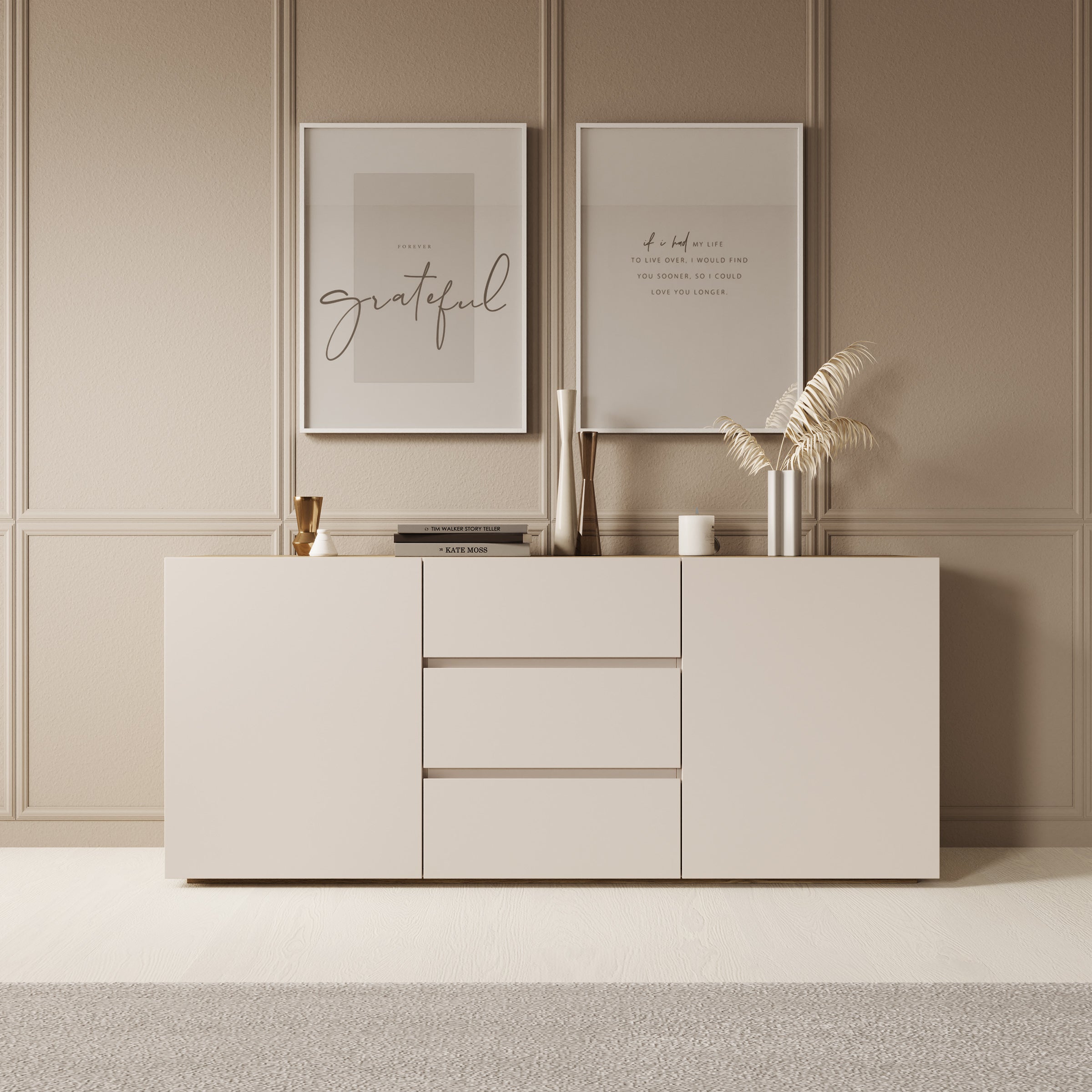 Cumi - Dressoir - Beige/Eikenpatroon - 150x34x64 cm