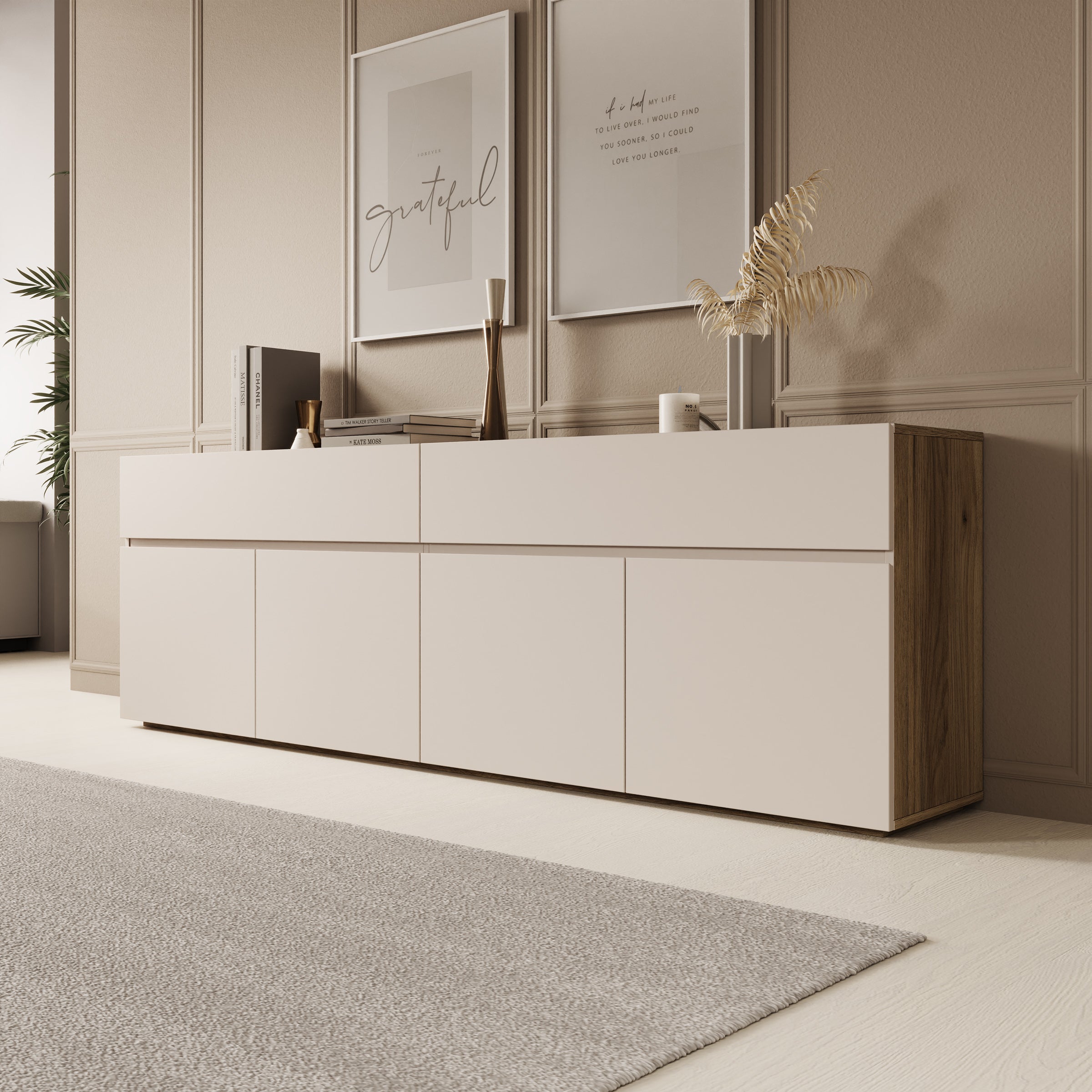 Cumi - Dressoir - Beige/Eikenpatroon - 200x34x64 cm