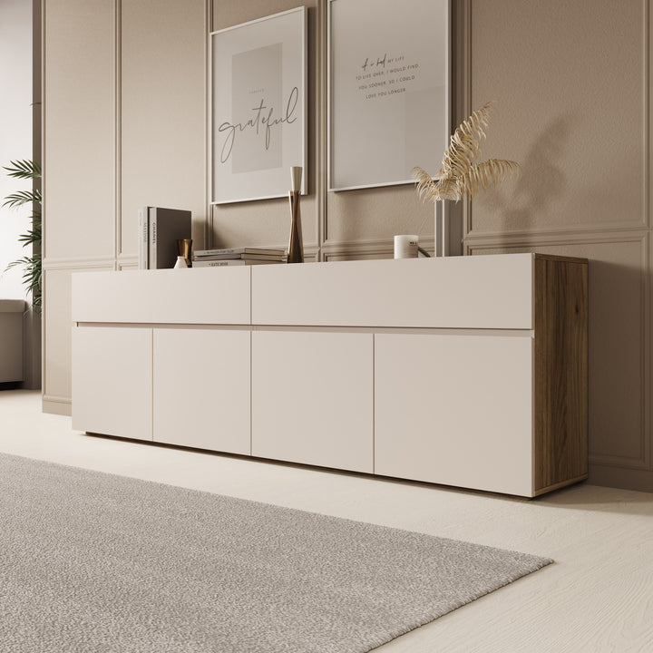 Cumi - Dressoir - Beige/Eikenpatroon - 200x34x64 cm