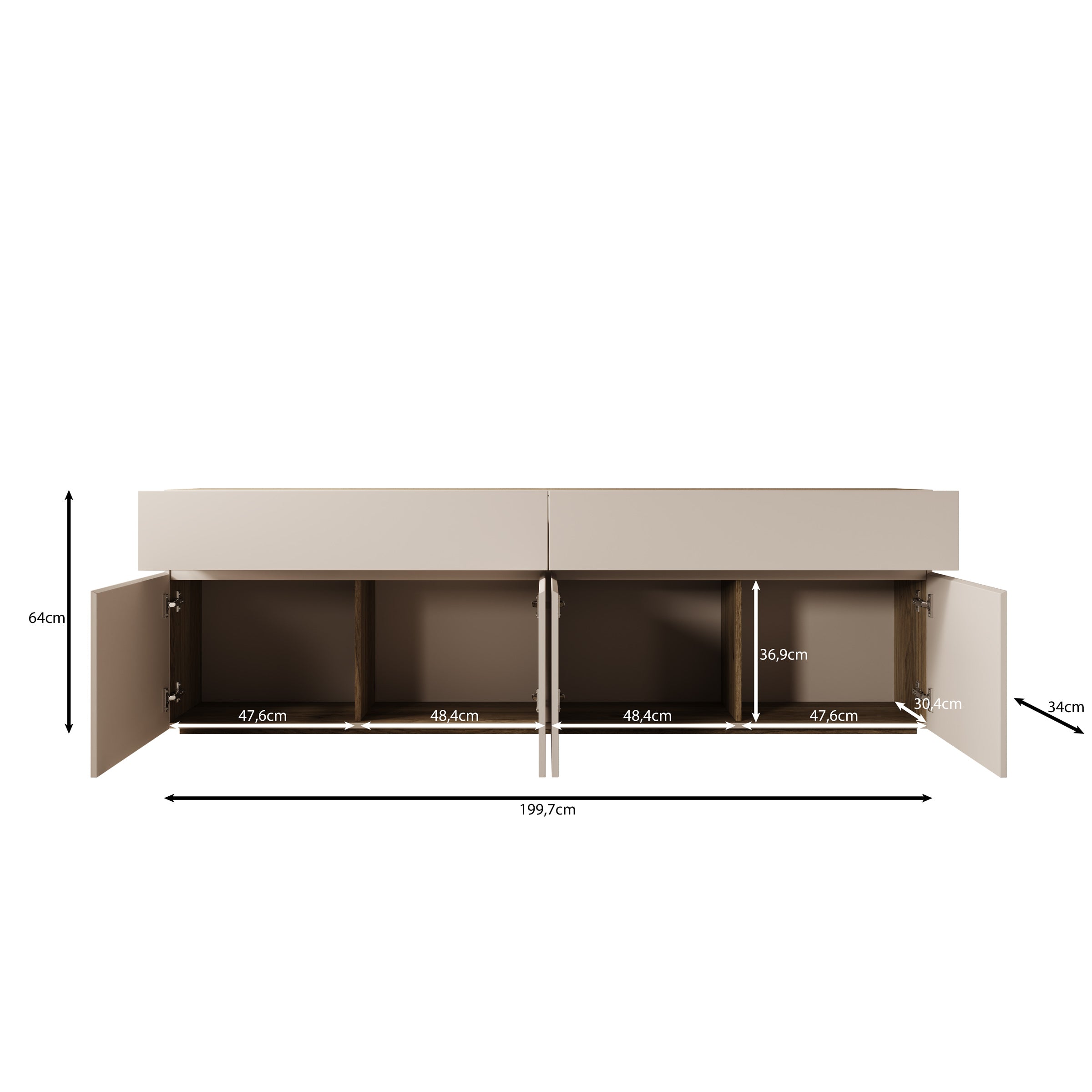 Cumi - Dressoir - Beige/Eikenpatroon - 200x34x64 cm