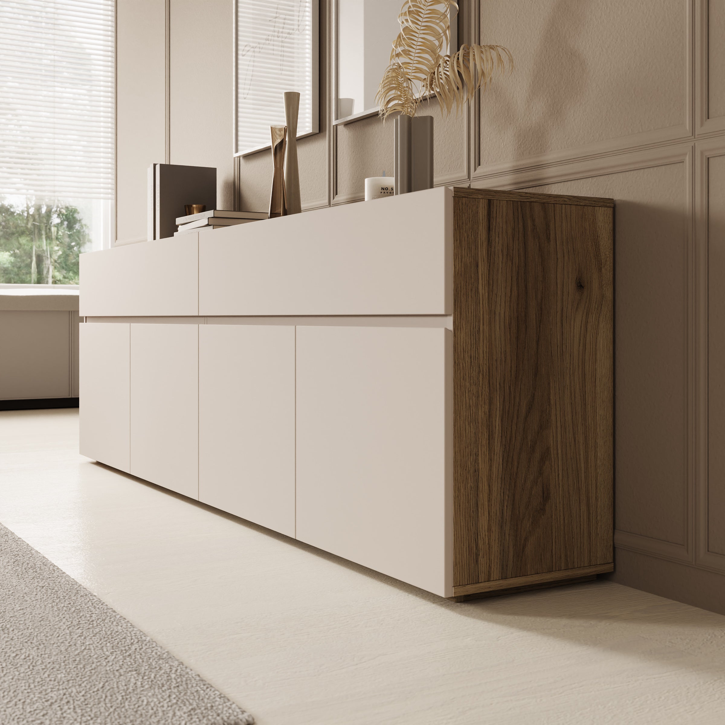 Cumi - Dressoir - Beige/Eikenpatroon - 200x34x64 cm