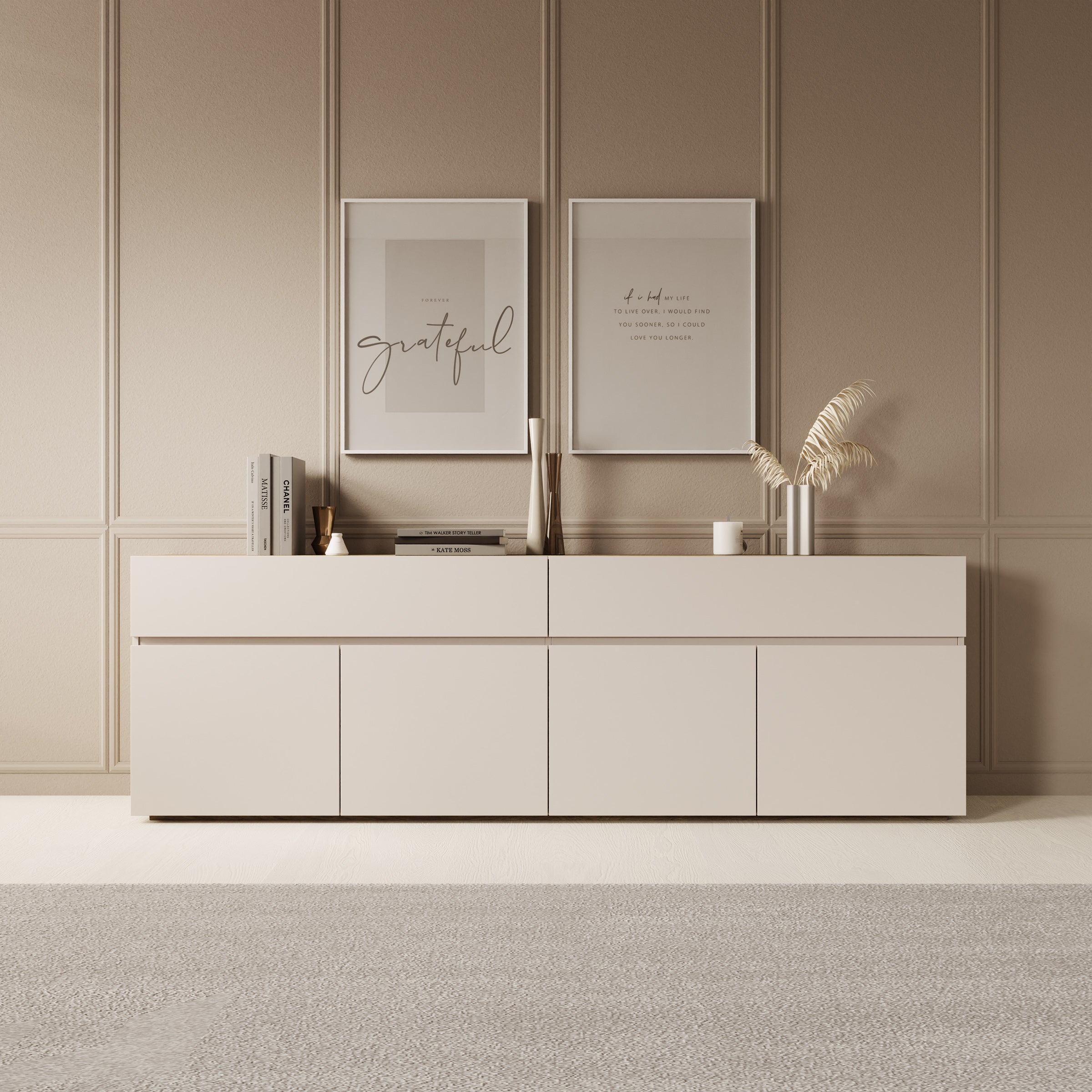 Cumi - Dressoir - Beige/Eikenpatroon - 200x34x64 cm
