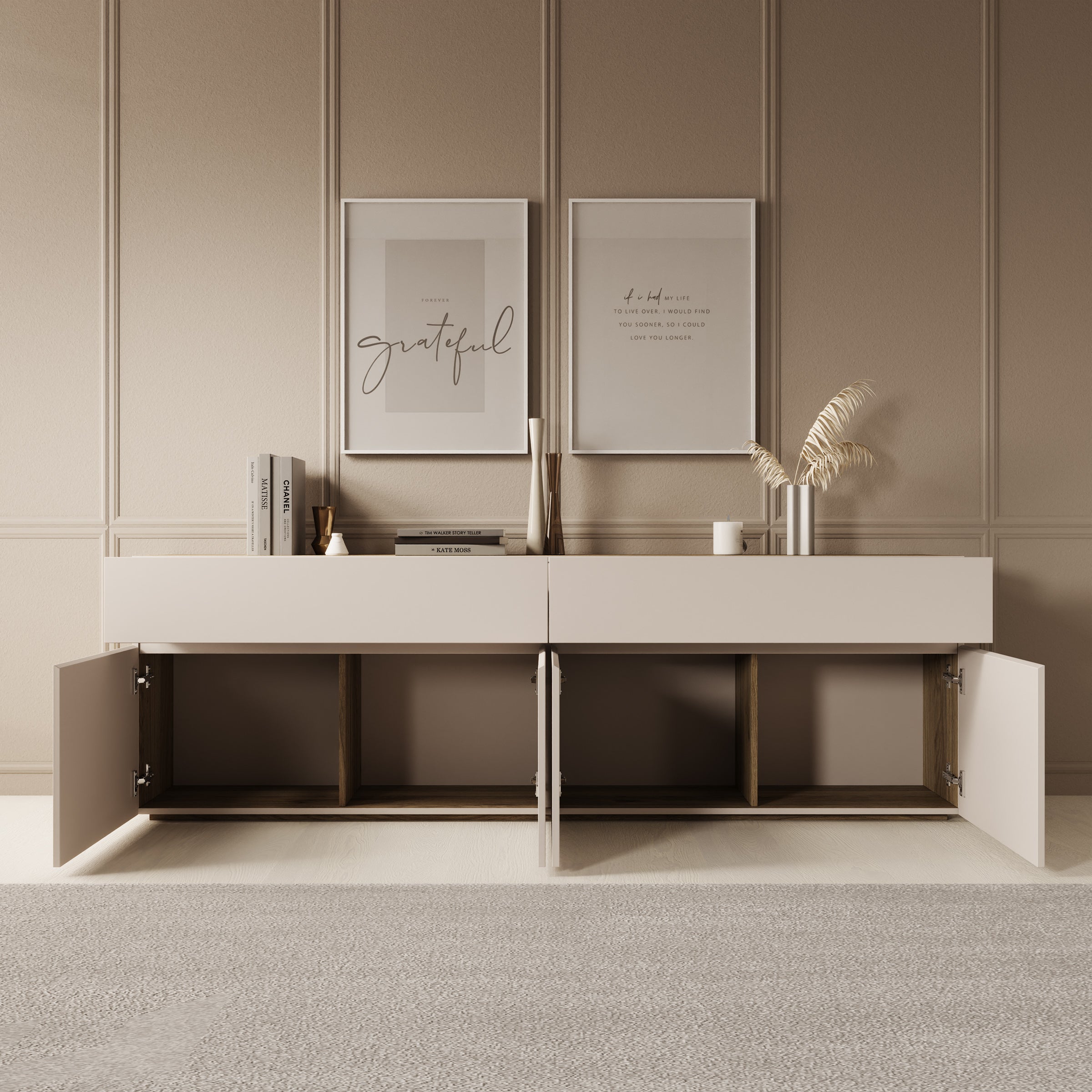 Cumi - Dressoir - Beige/Eikenpatroon - 200x34x64 cm