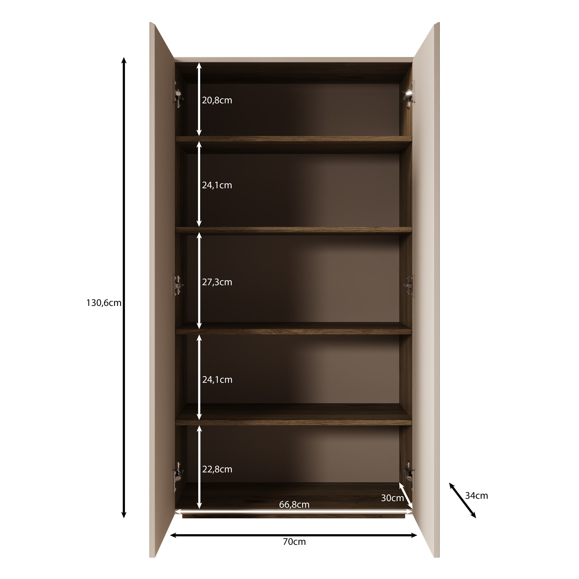 Cumi - Schoenenkast - Beige/Eikenpatroon - 70x34x130 cm