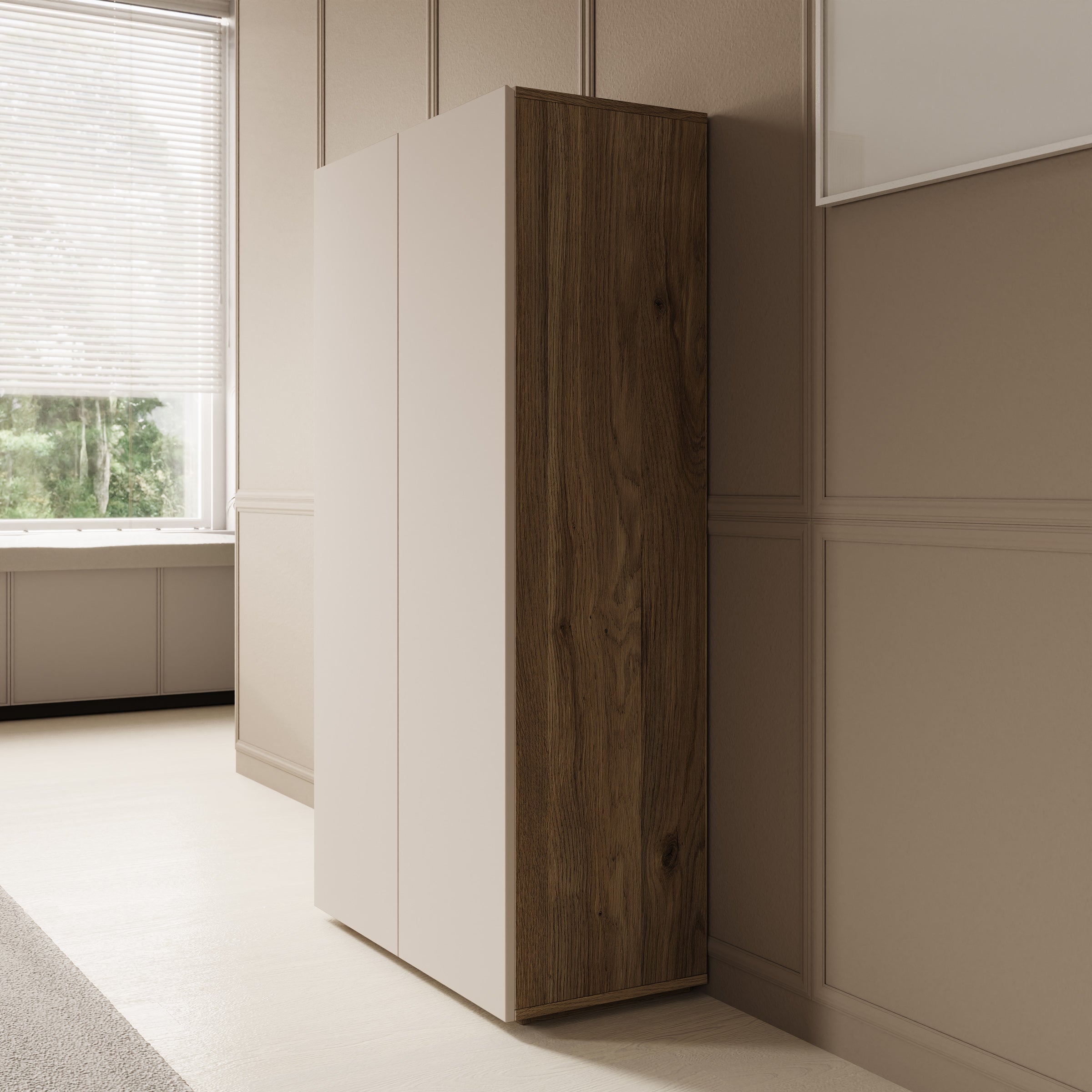 Cumi - Schoenenkast - Beige/Eikenpatroon - 70x34x130 cm