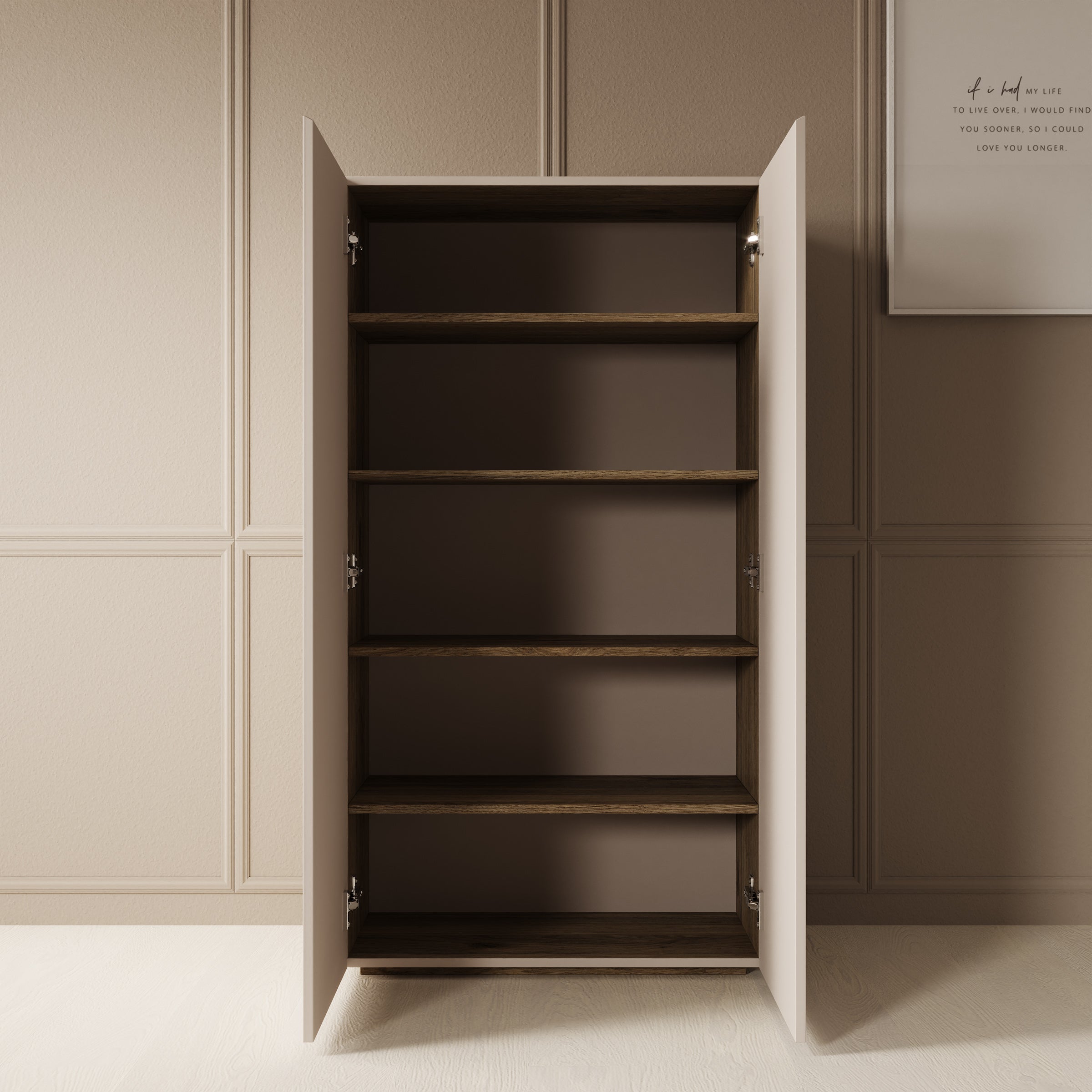 Cumi - Schoenenkast - Beige/Eikenpatroon - 70x34x130 cm