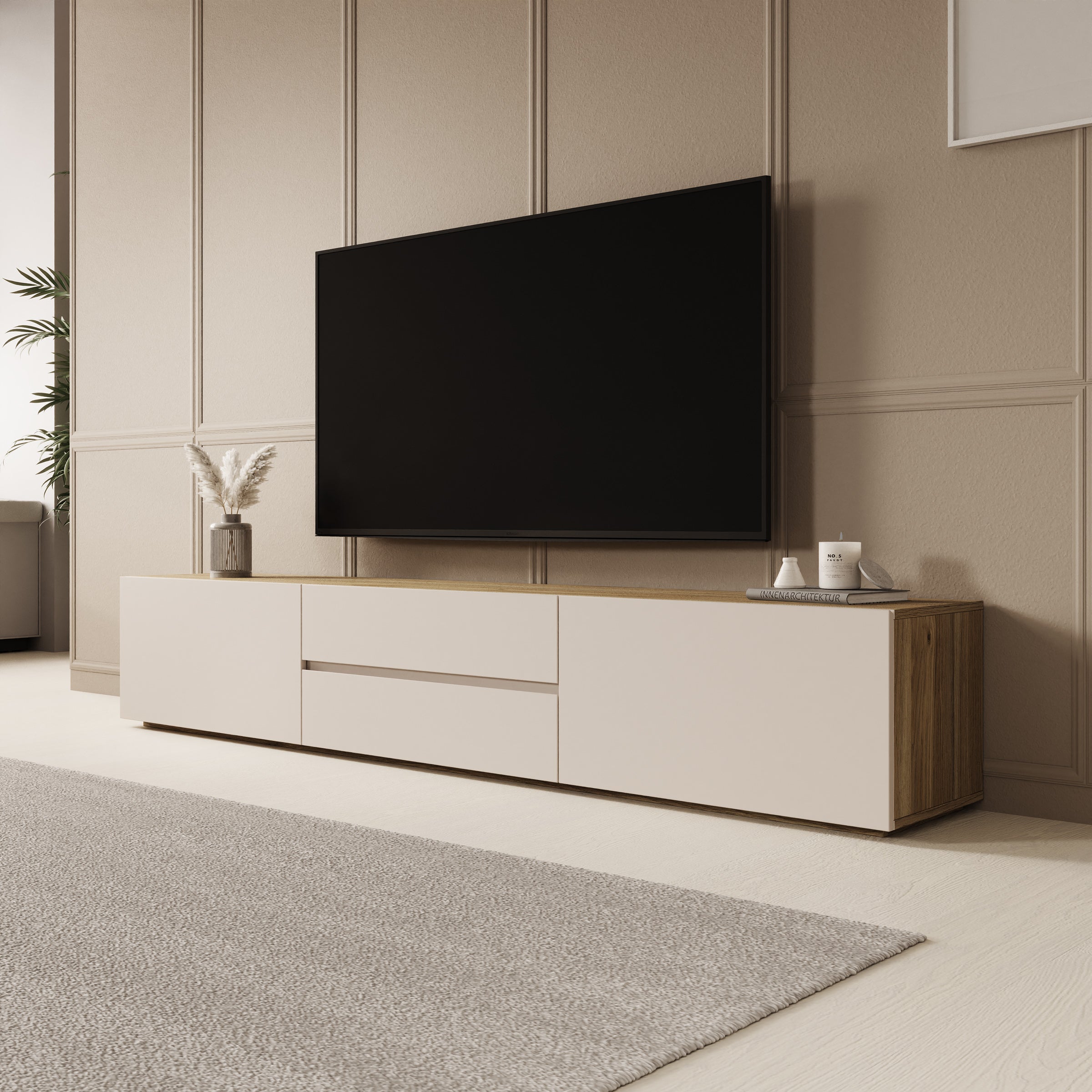 Cumi - TV-Meubel - Beige/Eikenpatroon - 200x34x36 cm