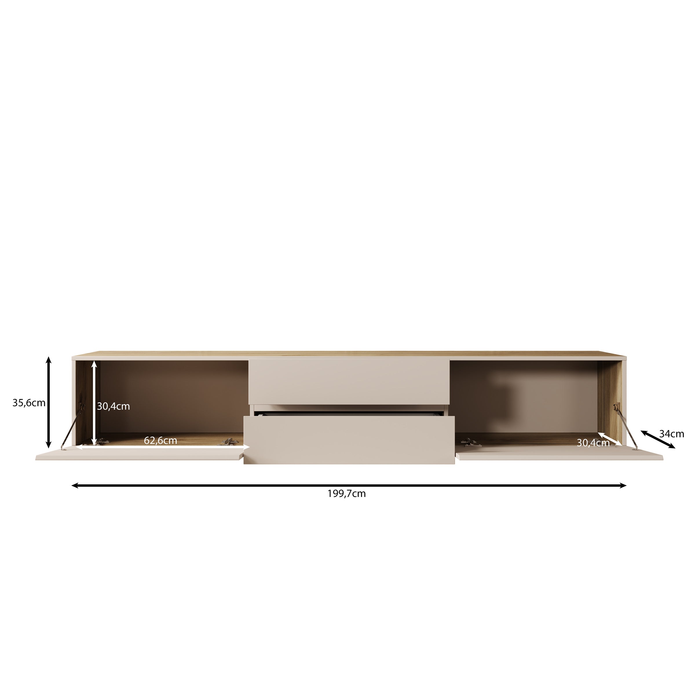 Cumi - TV-Meubel - Beige/Eikenpatroon - 200x34x36 cm
