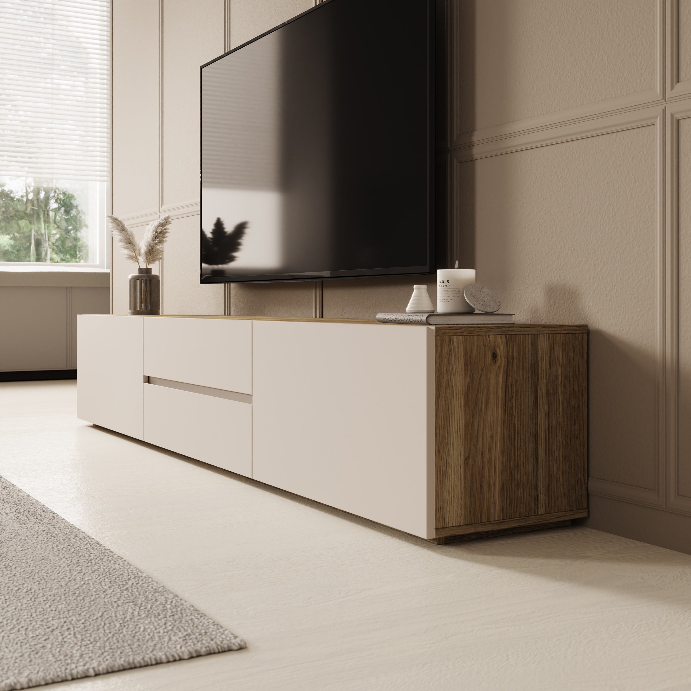 Cumi - TV-Meubel - Beige/Eikenpatroon - 200x34x36 cm