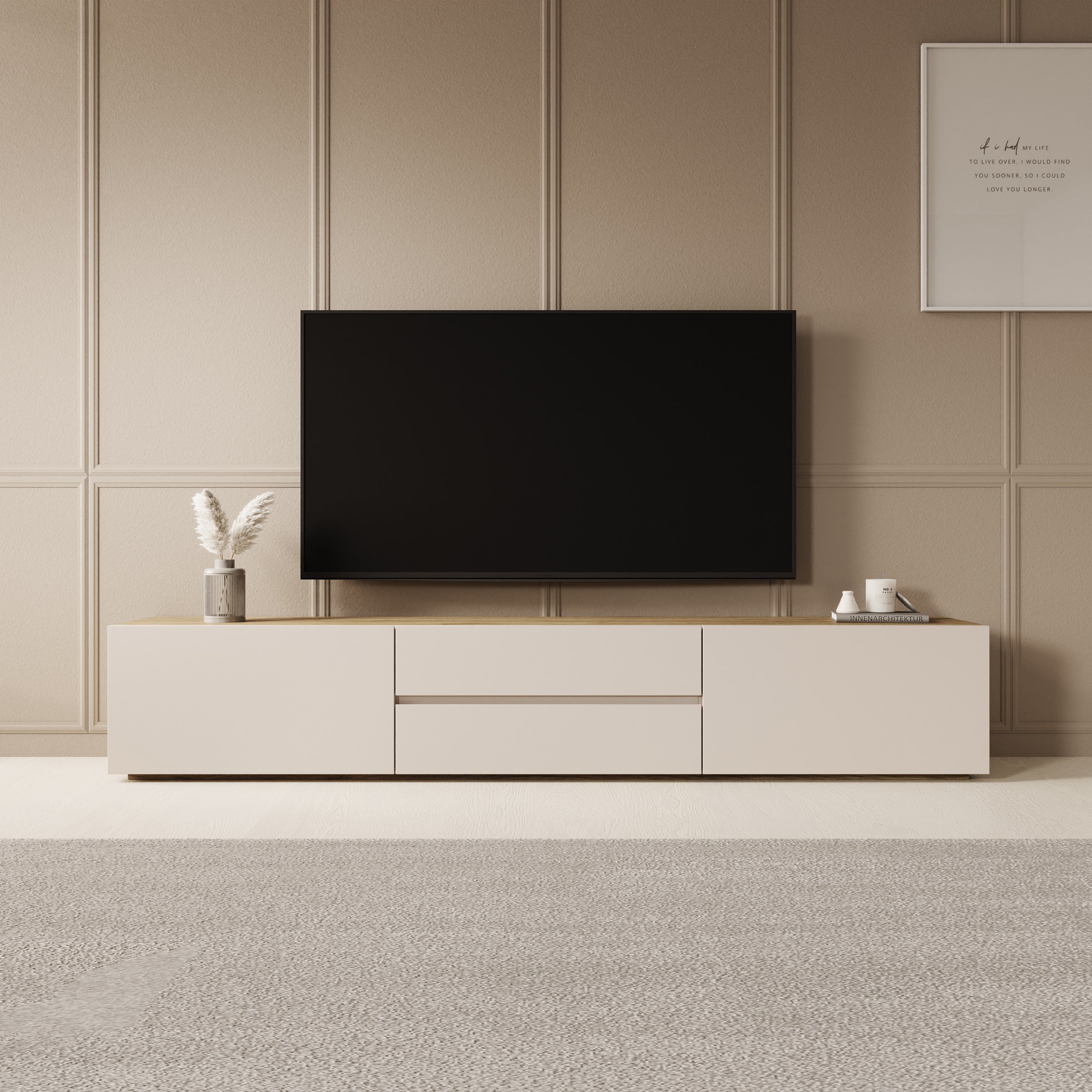 Cumi - TV-Meubel - Beige/Eikenpatroon - 200x34x36 cm
