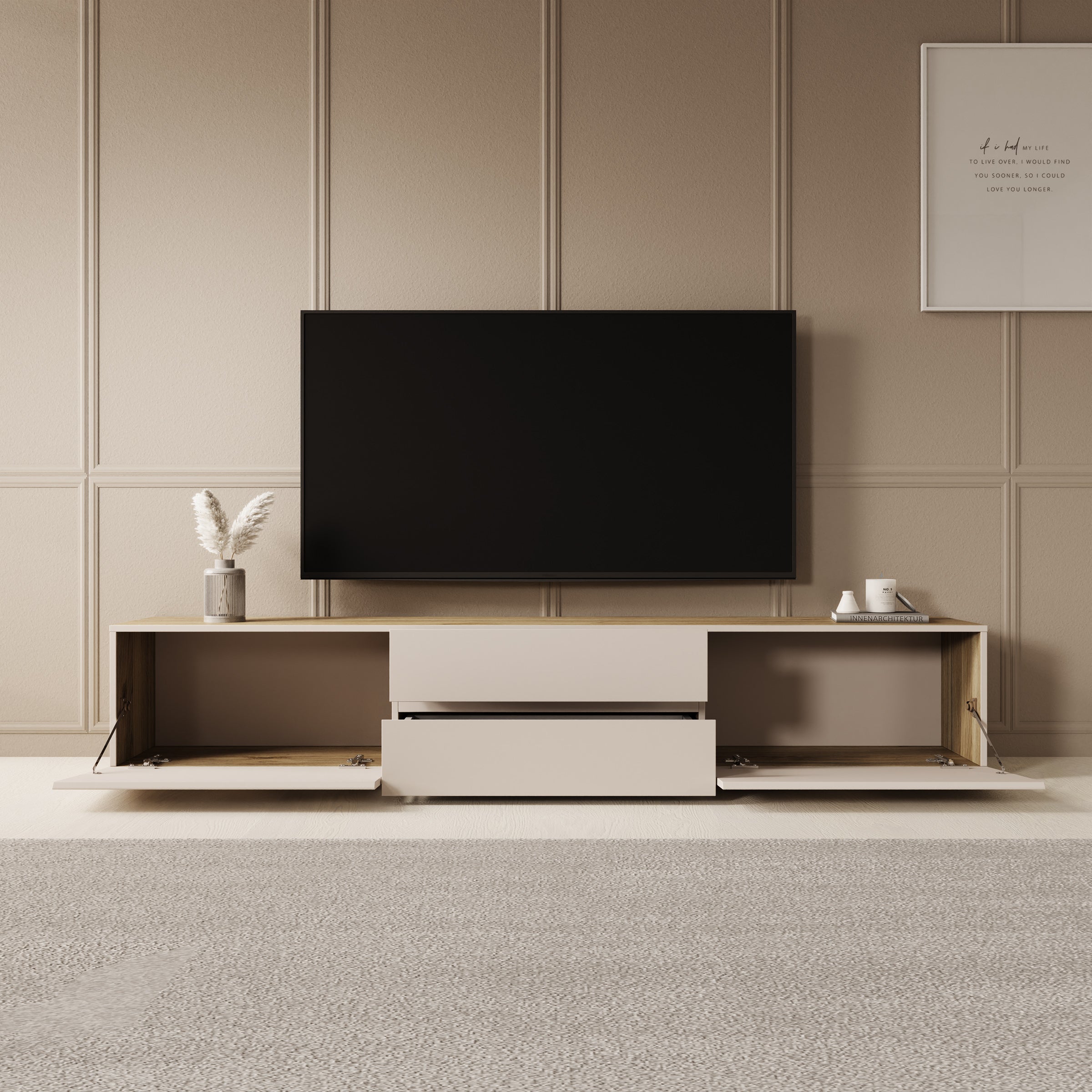 Cumi - TV-Meubel - Beige/Eikenpatroon - 200x34x36 cm