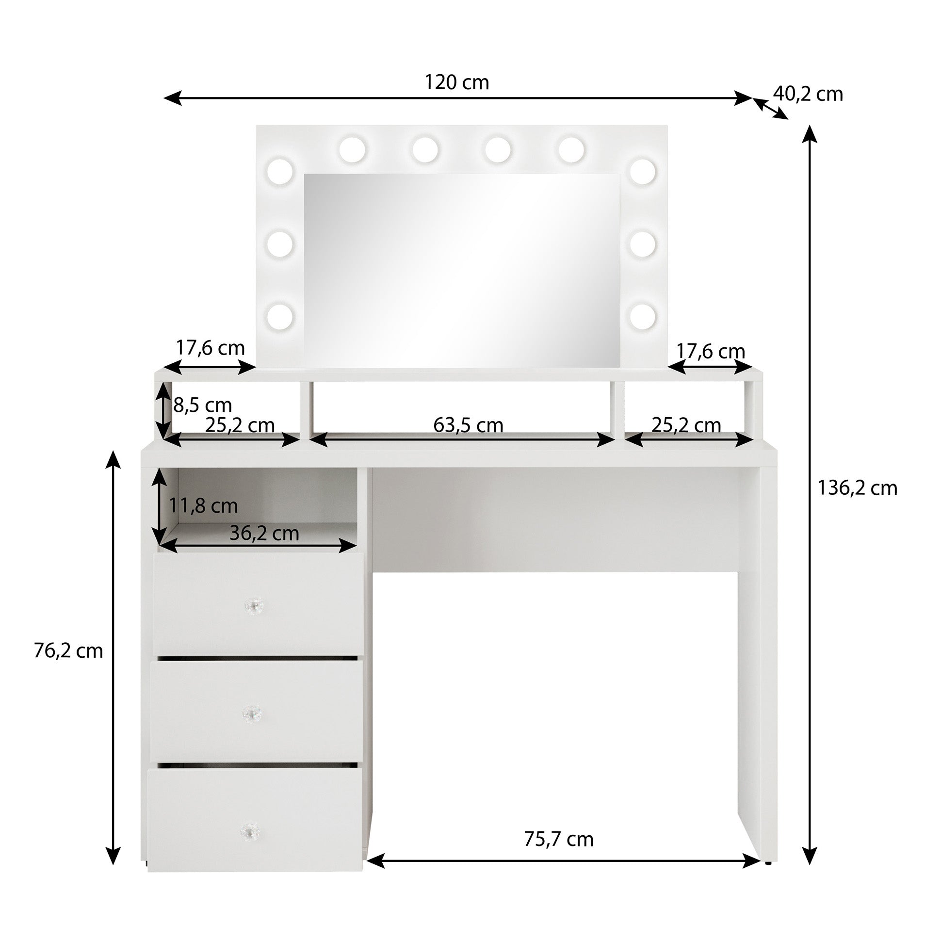 Dakota - Kaptafel - Wit - 120x40 cm