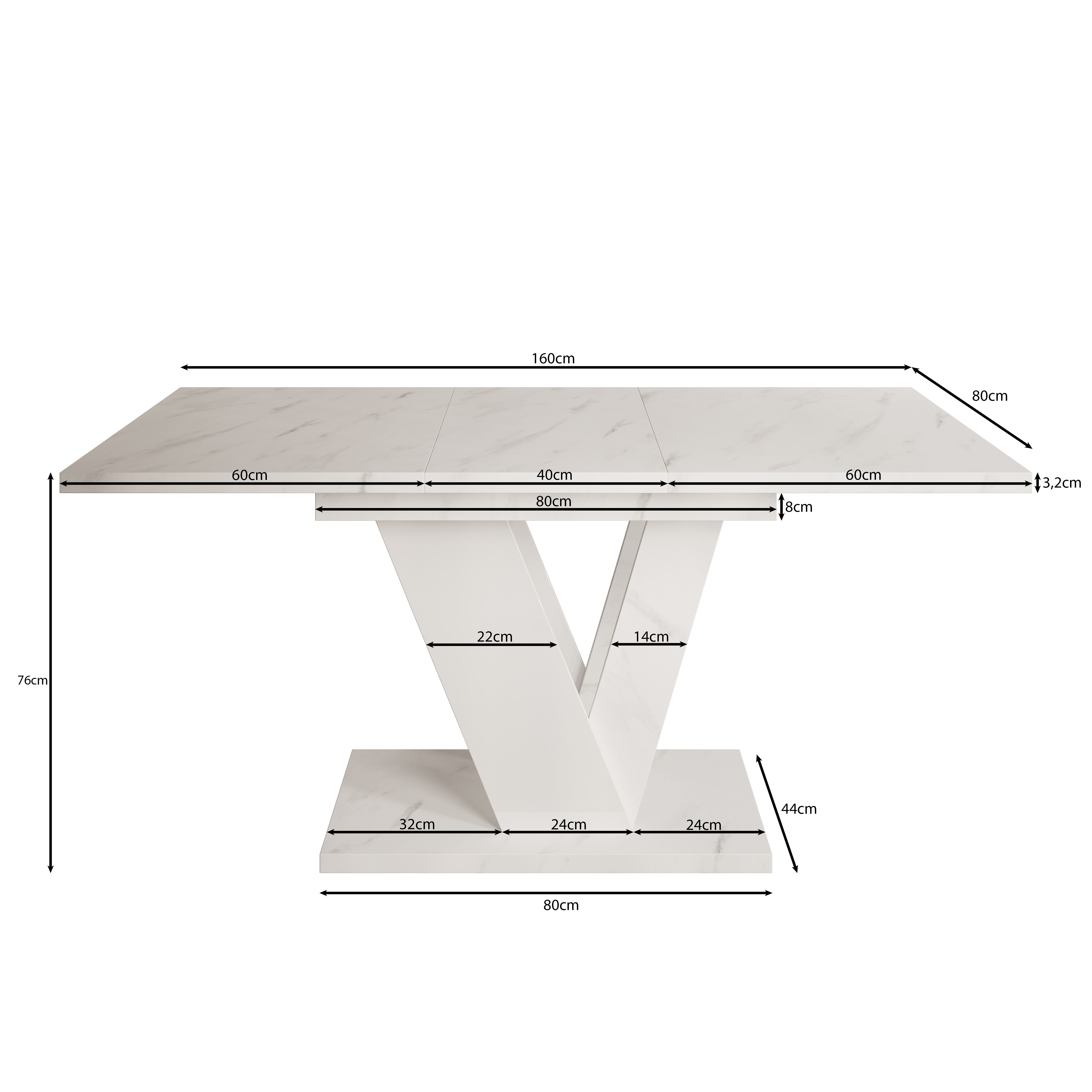 Dayman - Eetkamertafel - Wit/marmerlook - 120x80x76 cm