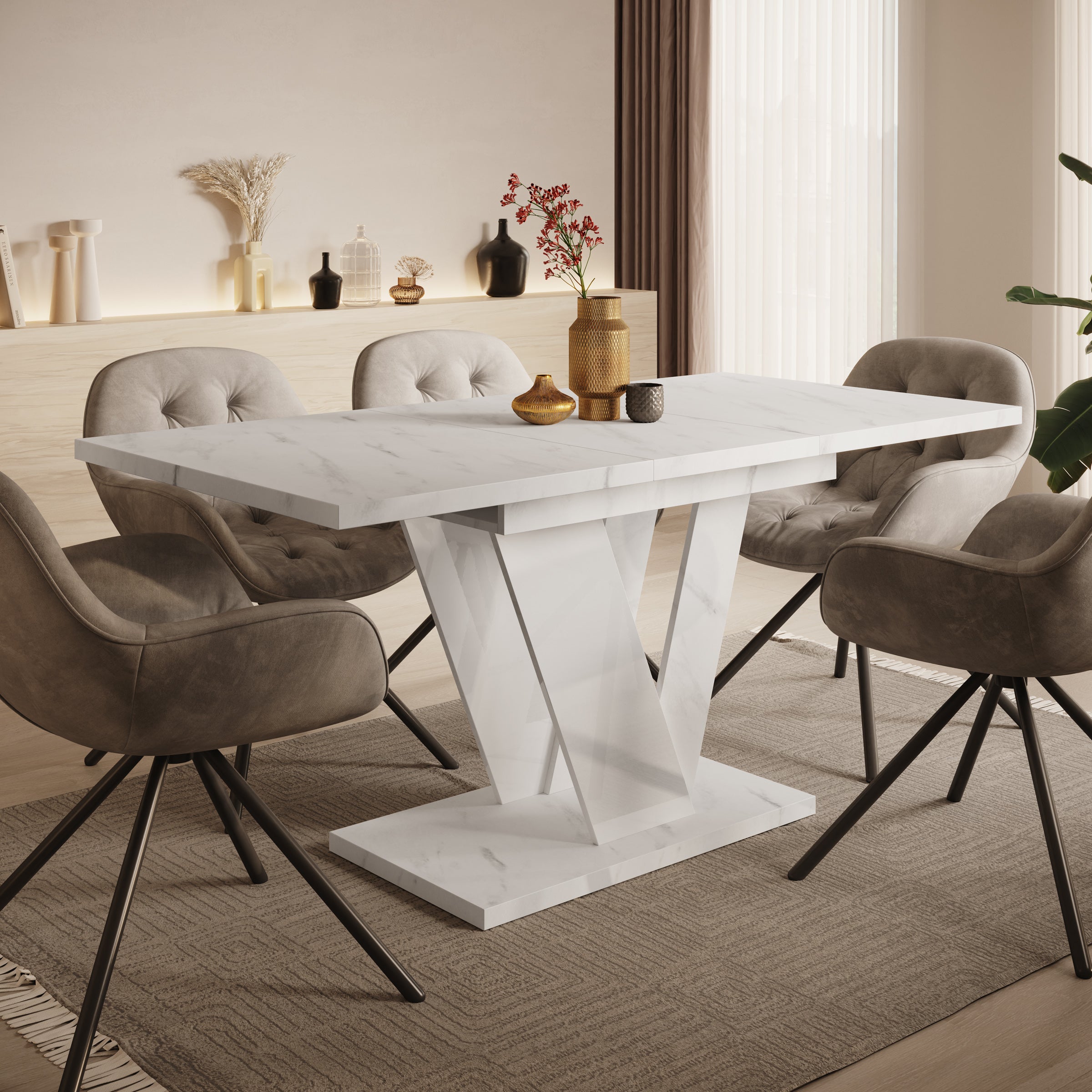 Dayman - Eetkamertafel - Wit/marmerlook - 120x80x76 cm
