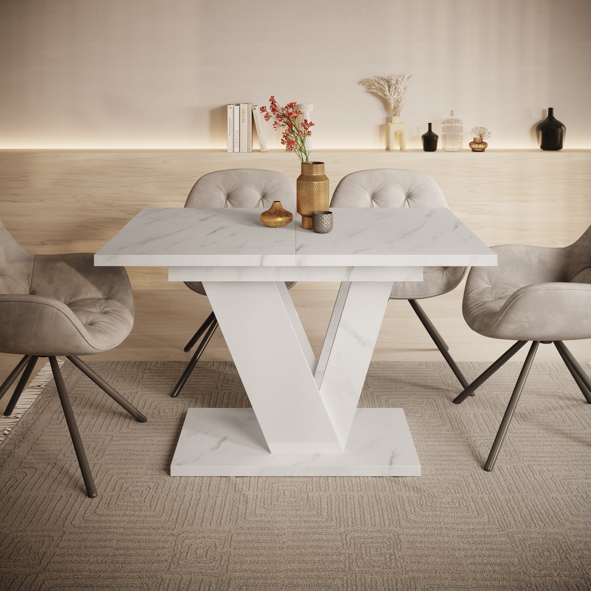 Dayman - Eetkamertafel - Wit/marmerlook - 120x80x76 cm