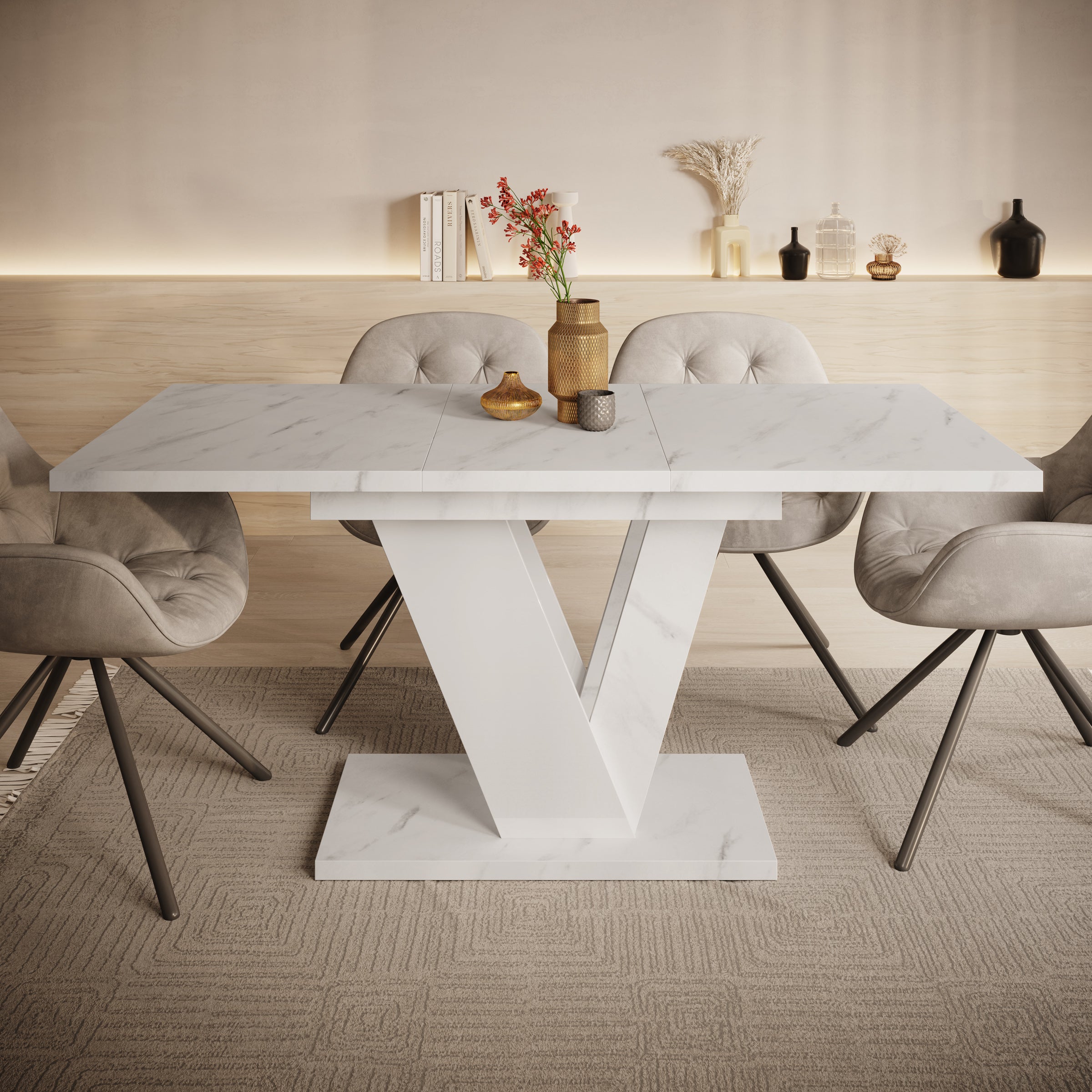 Dayman - Eetkamertafel - Wit/marmerlook - 120x80x76 cm