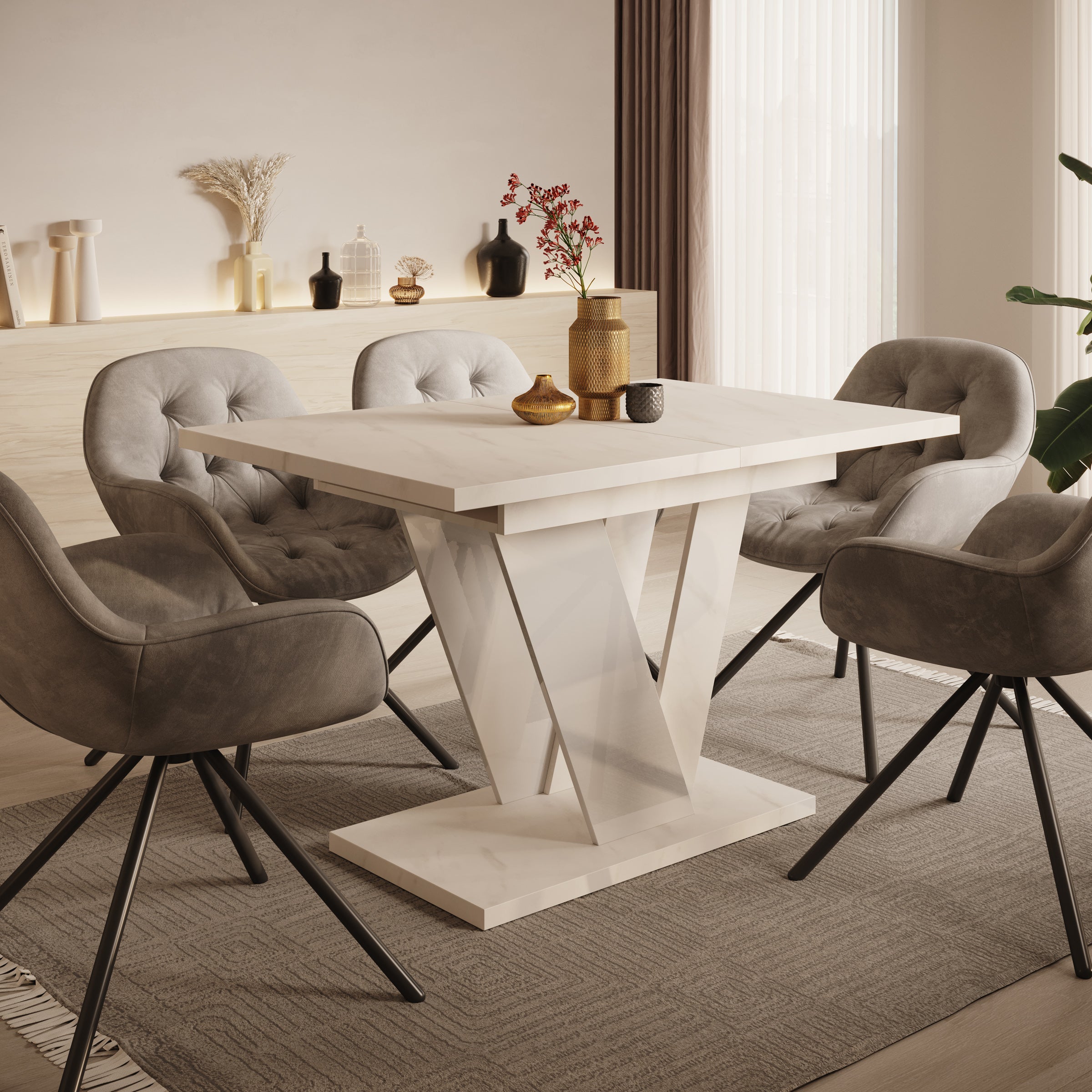 Dayman - Eetkamertafel - Wit/marmerlook