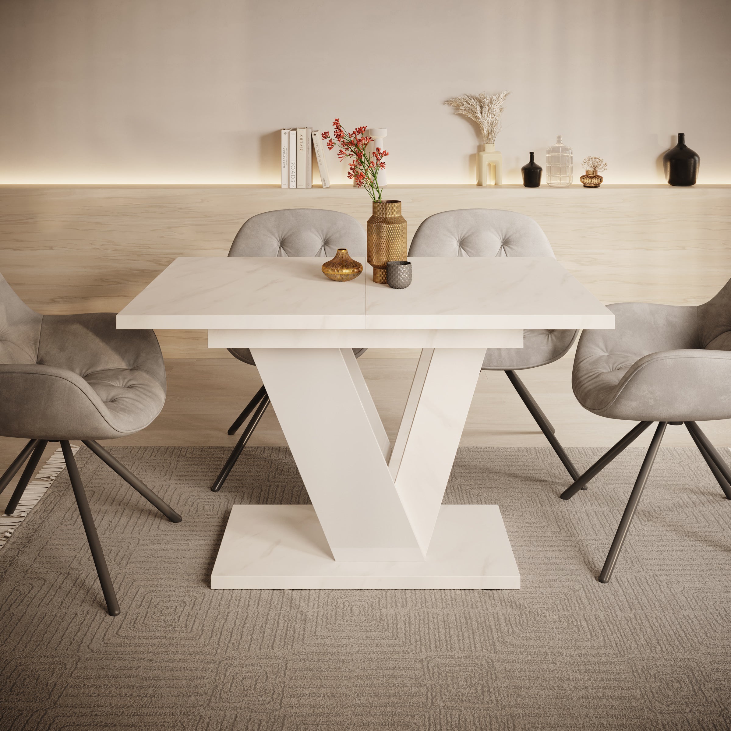 Dayman - Eetkamertafel - Wit/marmerlook