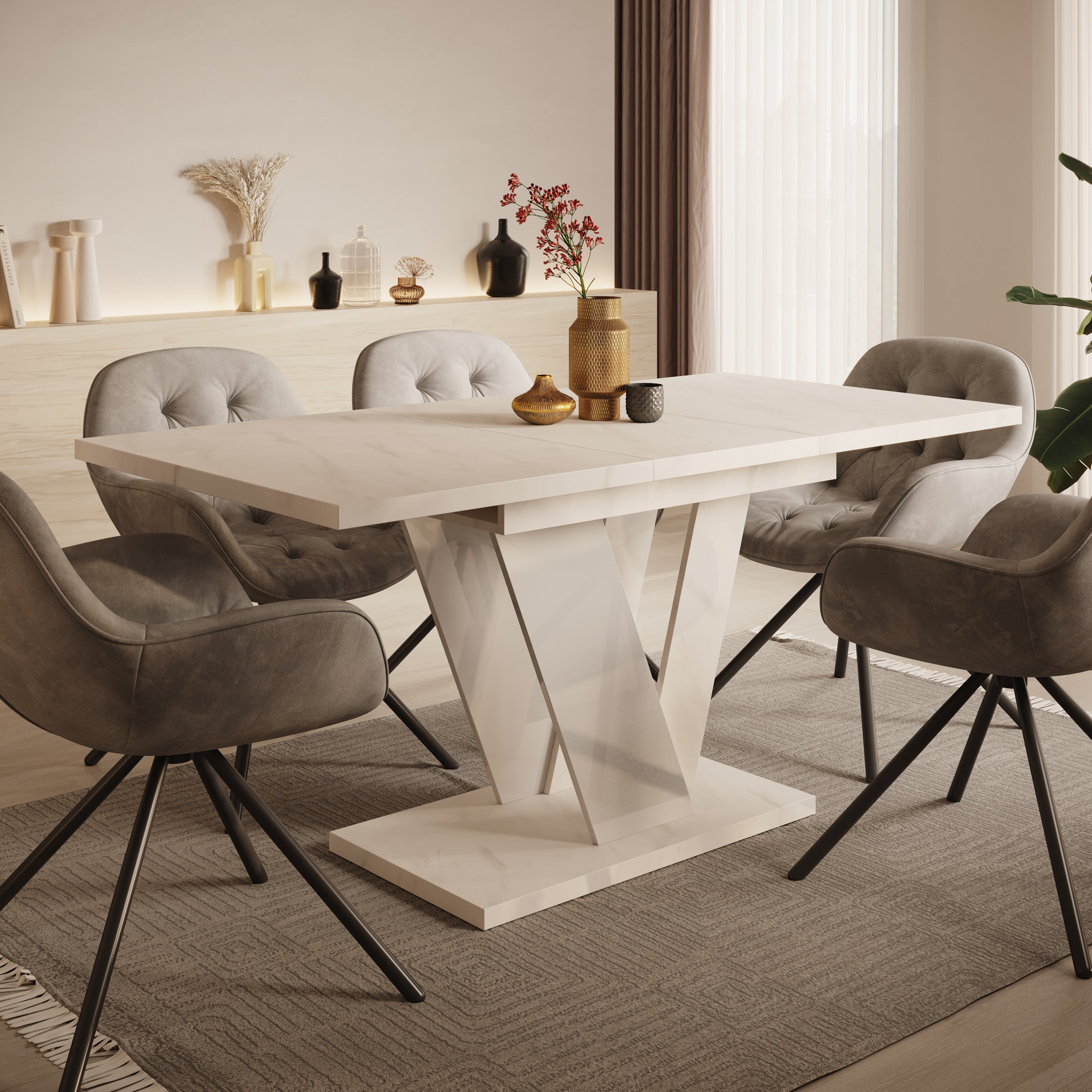 Dayman - Eetkamertafel - Wit/marmerlook