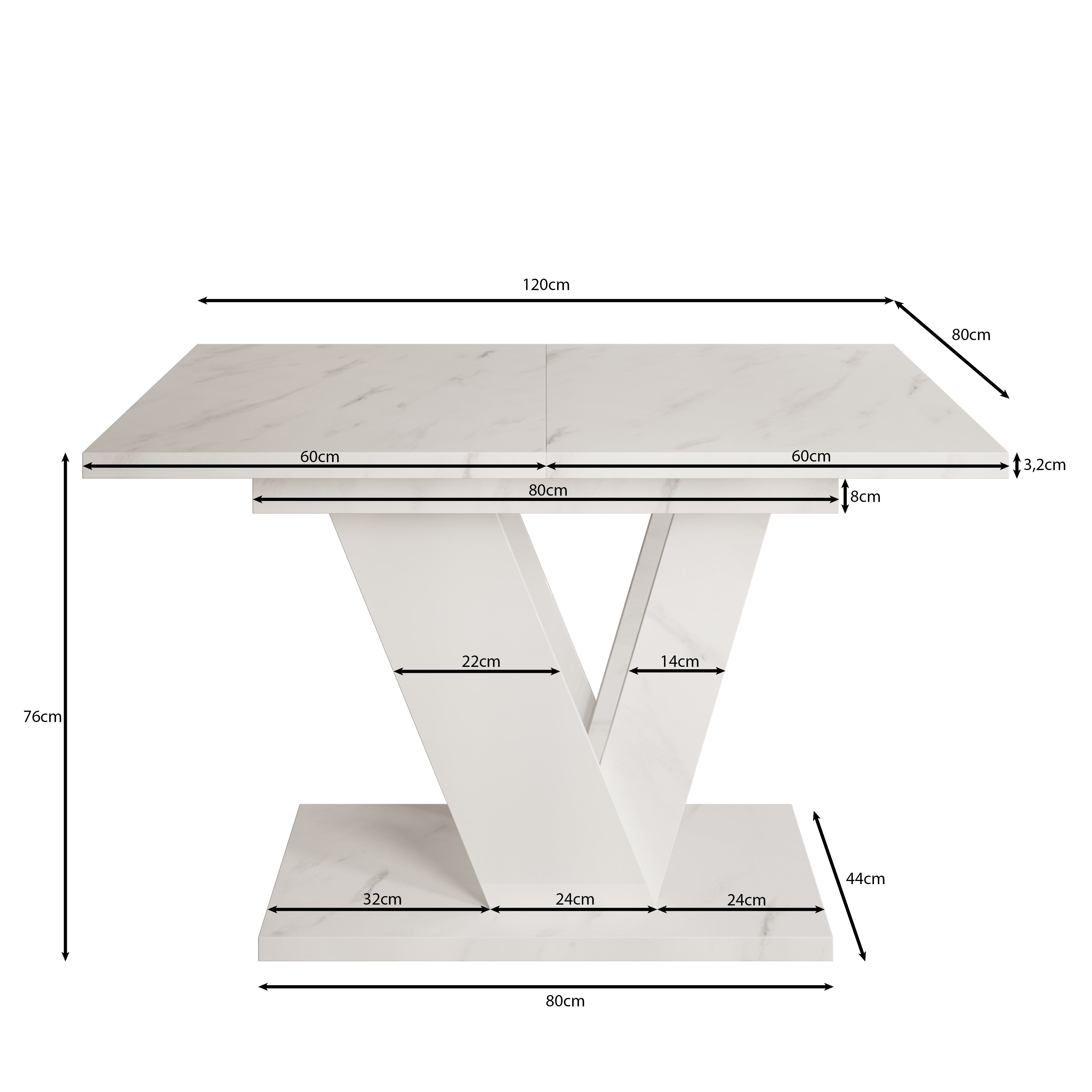 Dayman - Eetkamertafel - Wit/marmerlook - 120x80x76 cm