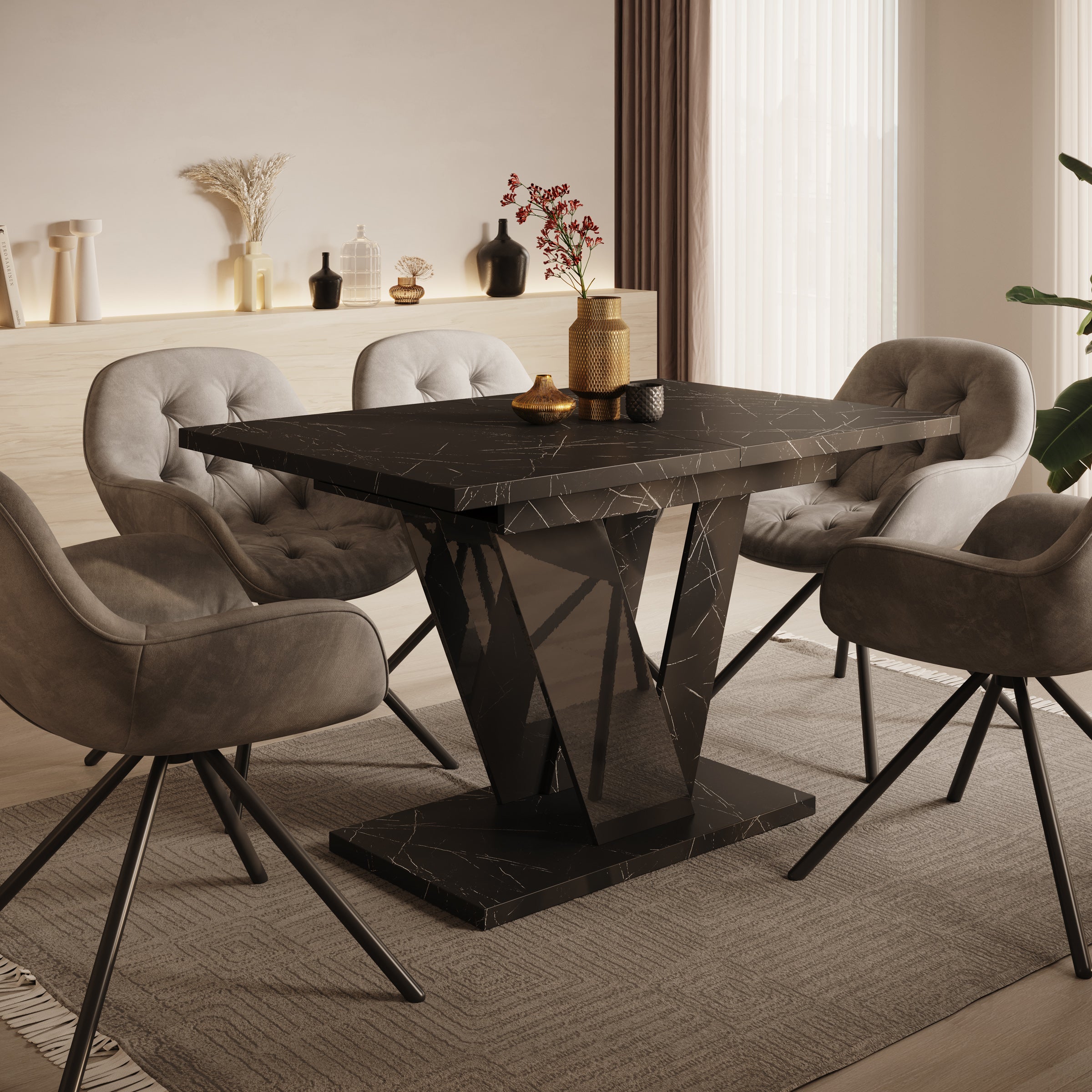 Dayman - Eetkamertafel - Zwart/marmerlook