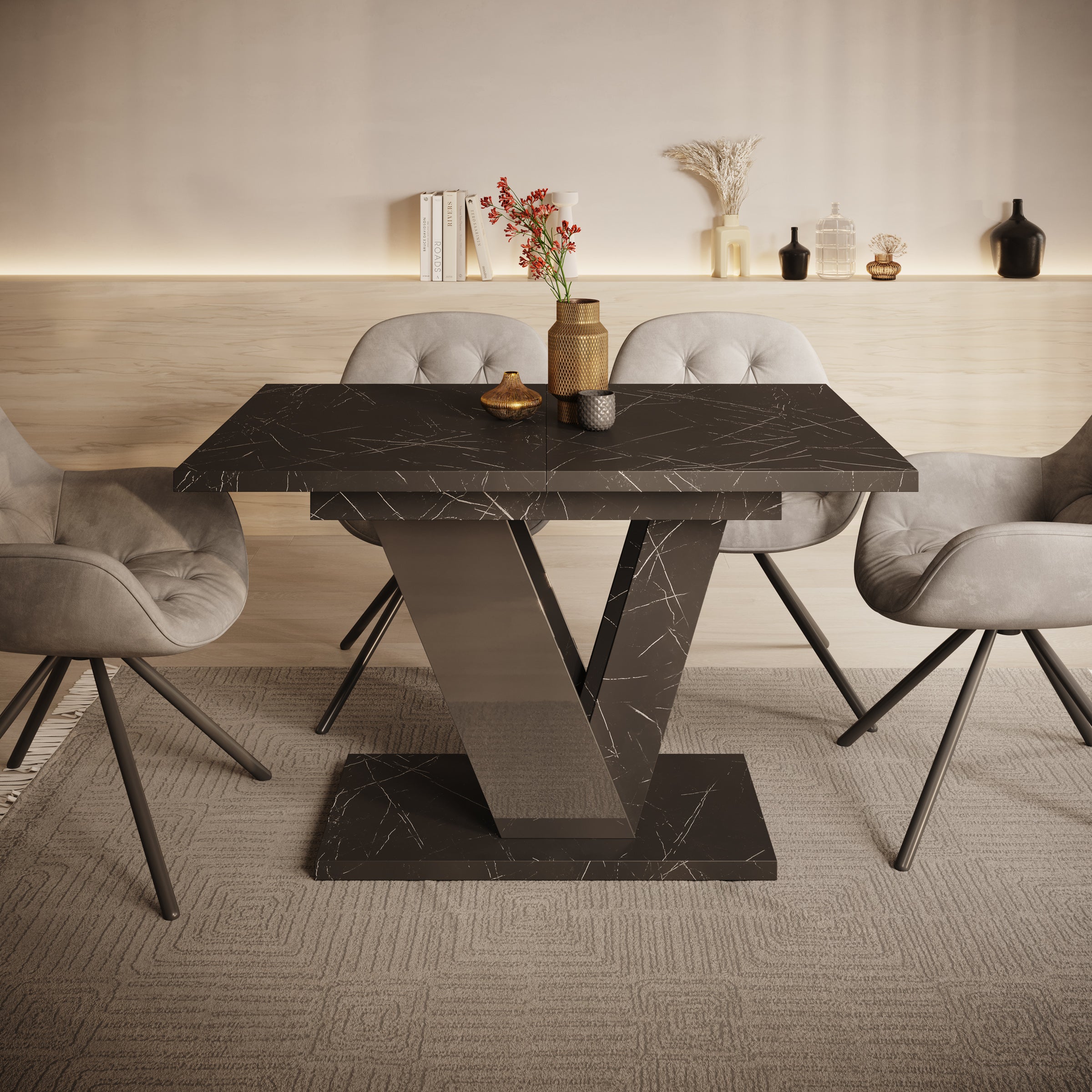 Dayman - Eetkamertafel - Zwart/marmerlook