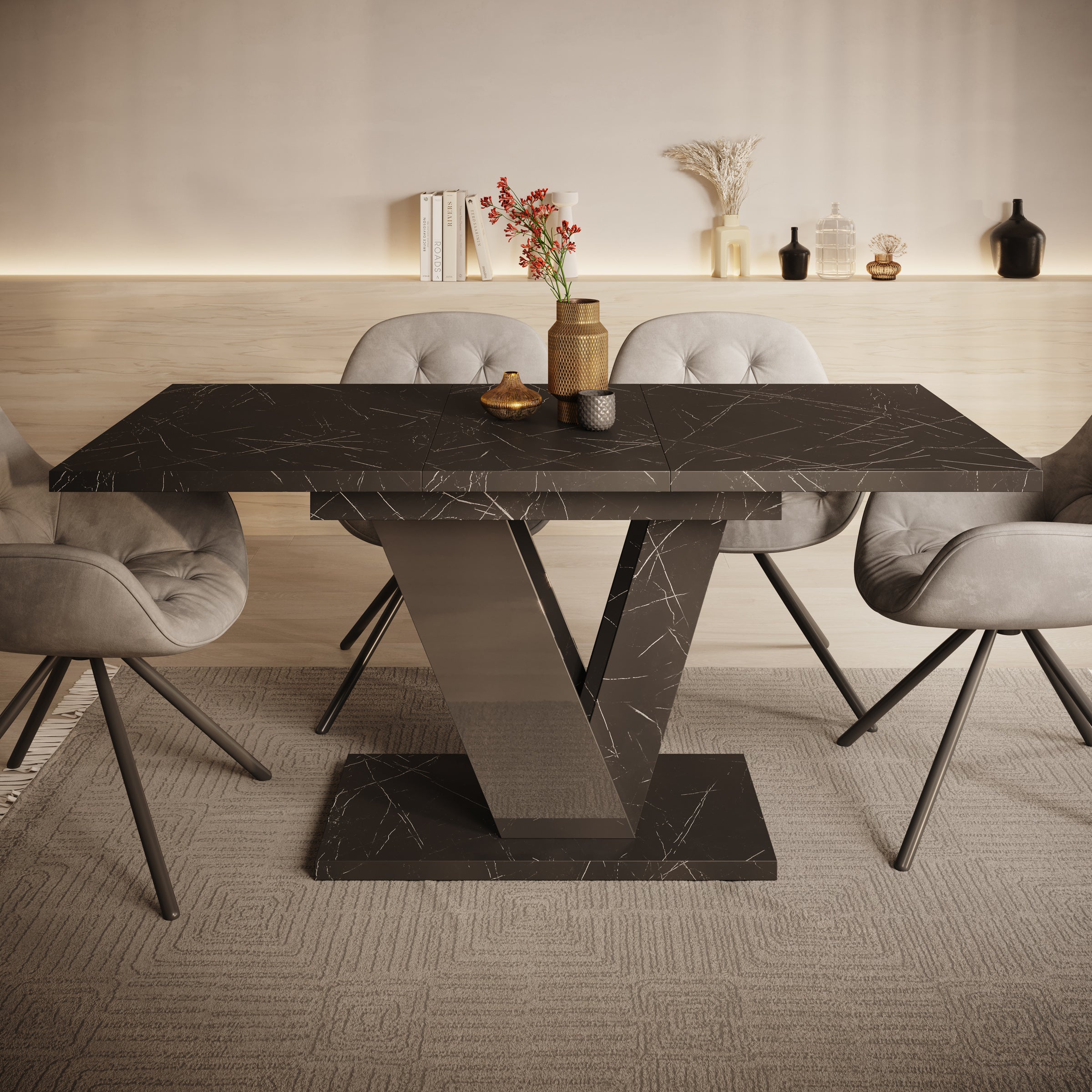 Dayman - Eetkamertafel - Zwart/marmerlook