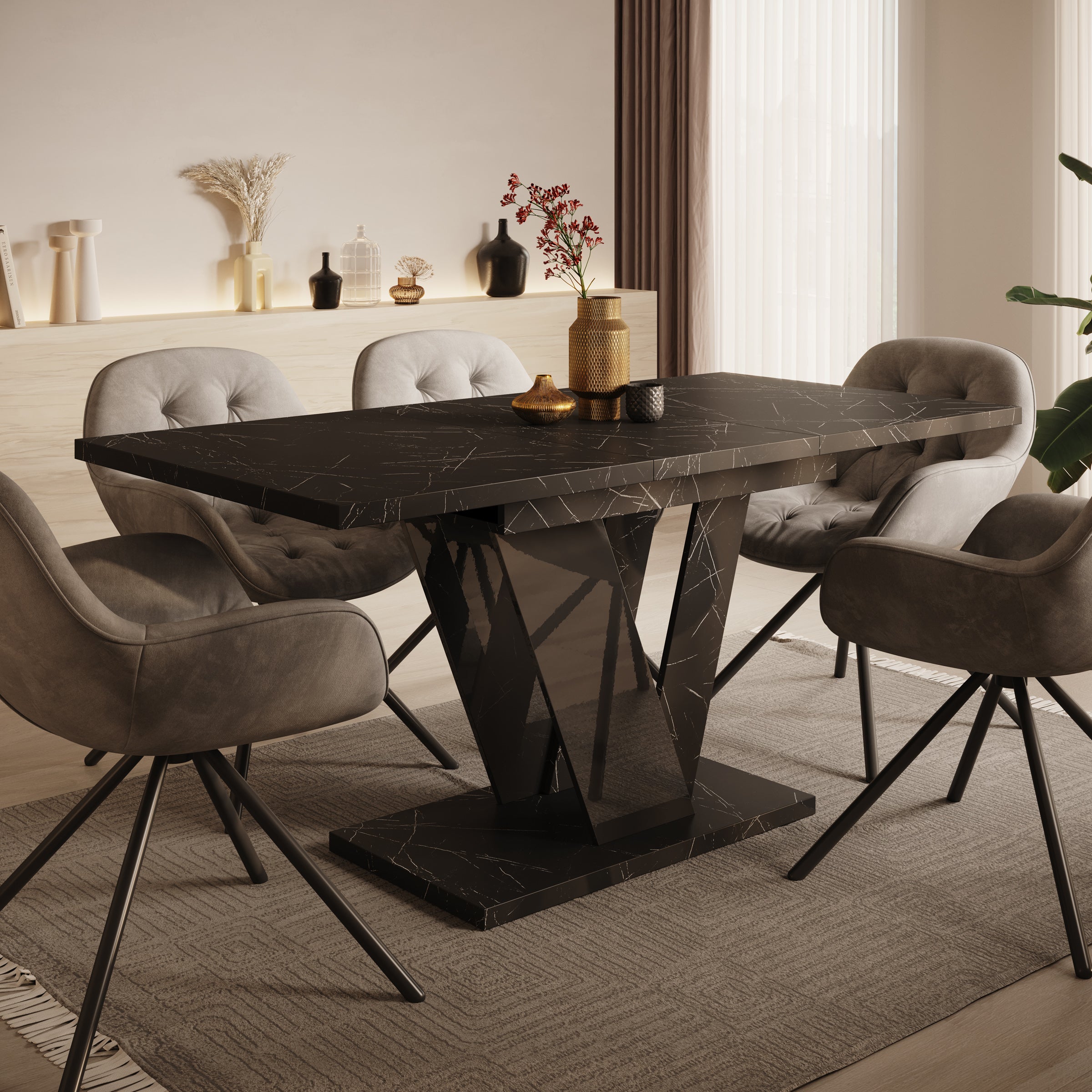 Dayman - Eetkamertafel - Zwart/marmerlook