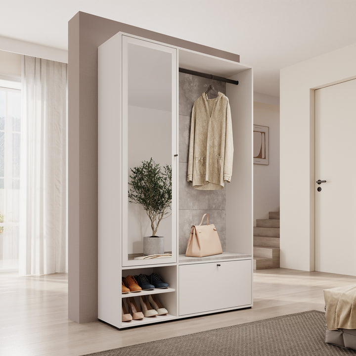 Deacon - Halkast 1 deur - Wit - 117x33x190 cm