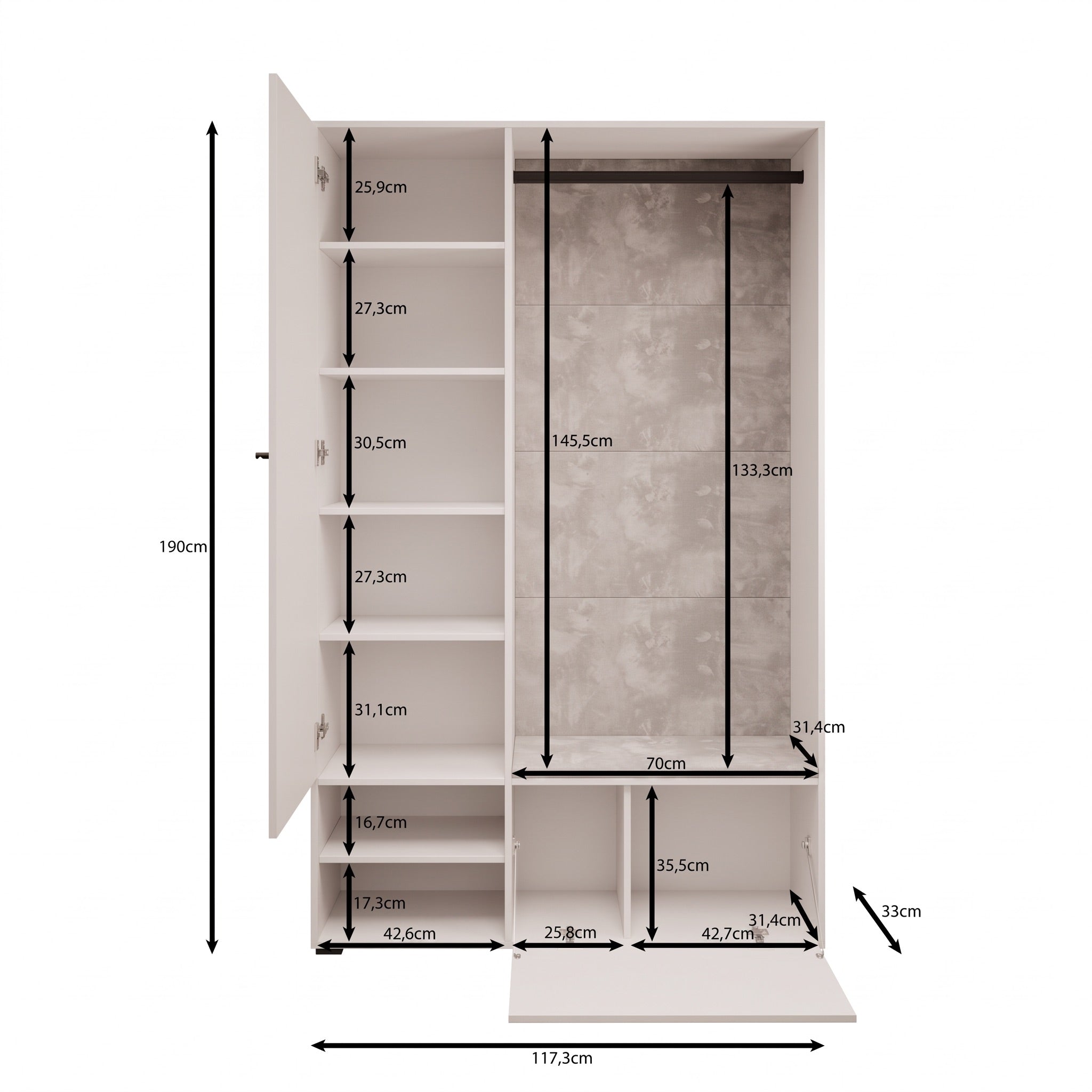 Deacon - Halkast 1 deur - Zwart - 117x33x190 cm
