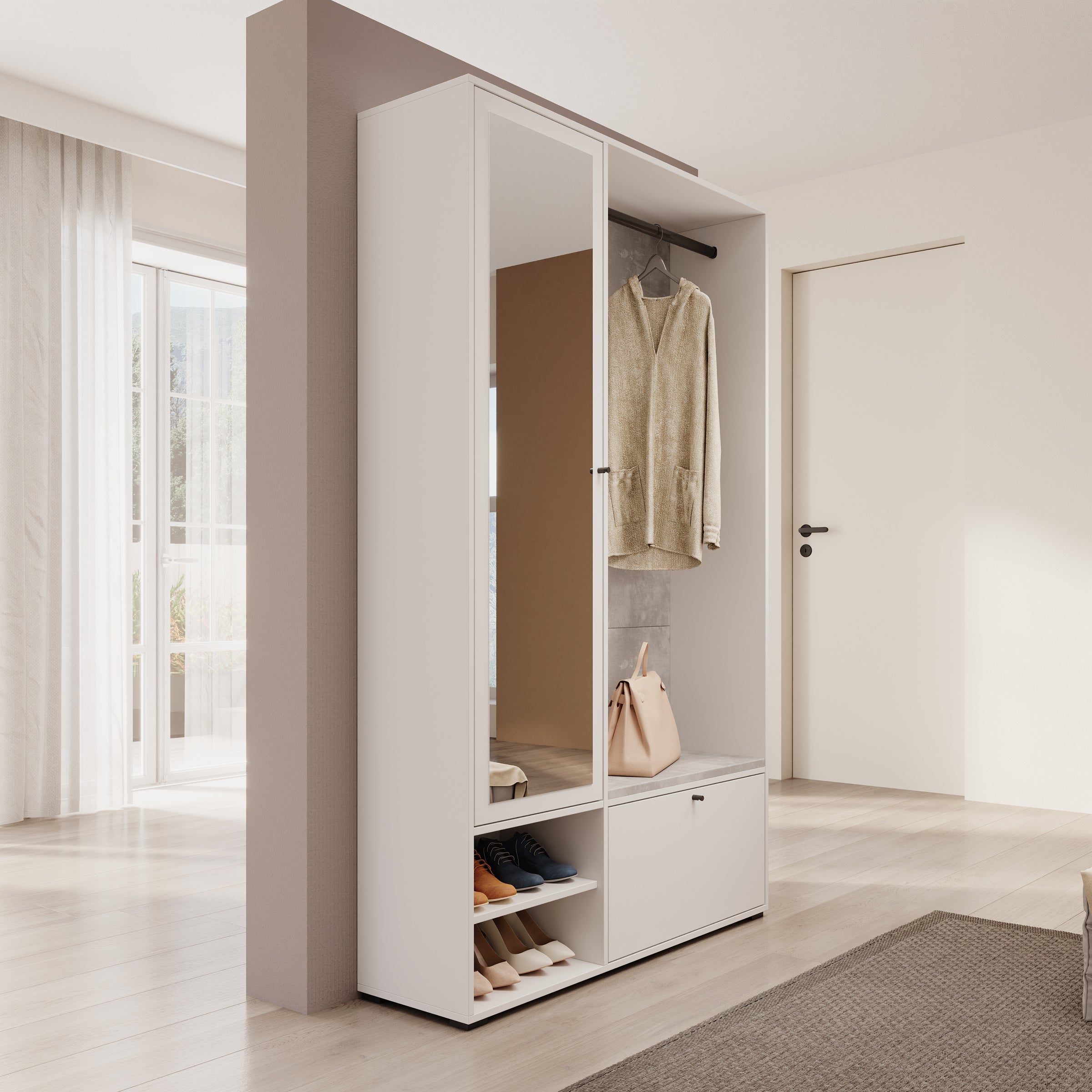Deacon - Halkast 1 deur - Wit - 117x33x190 cm