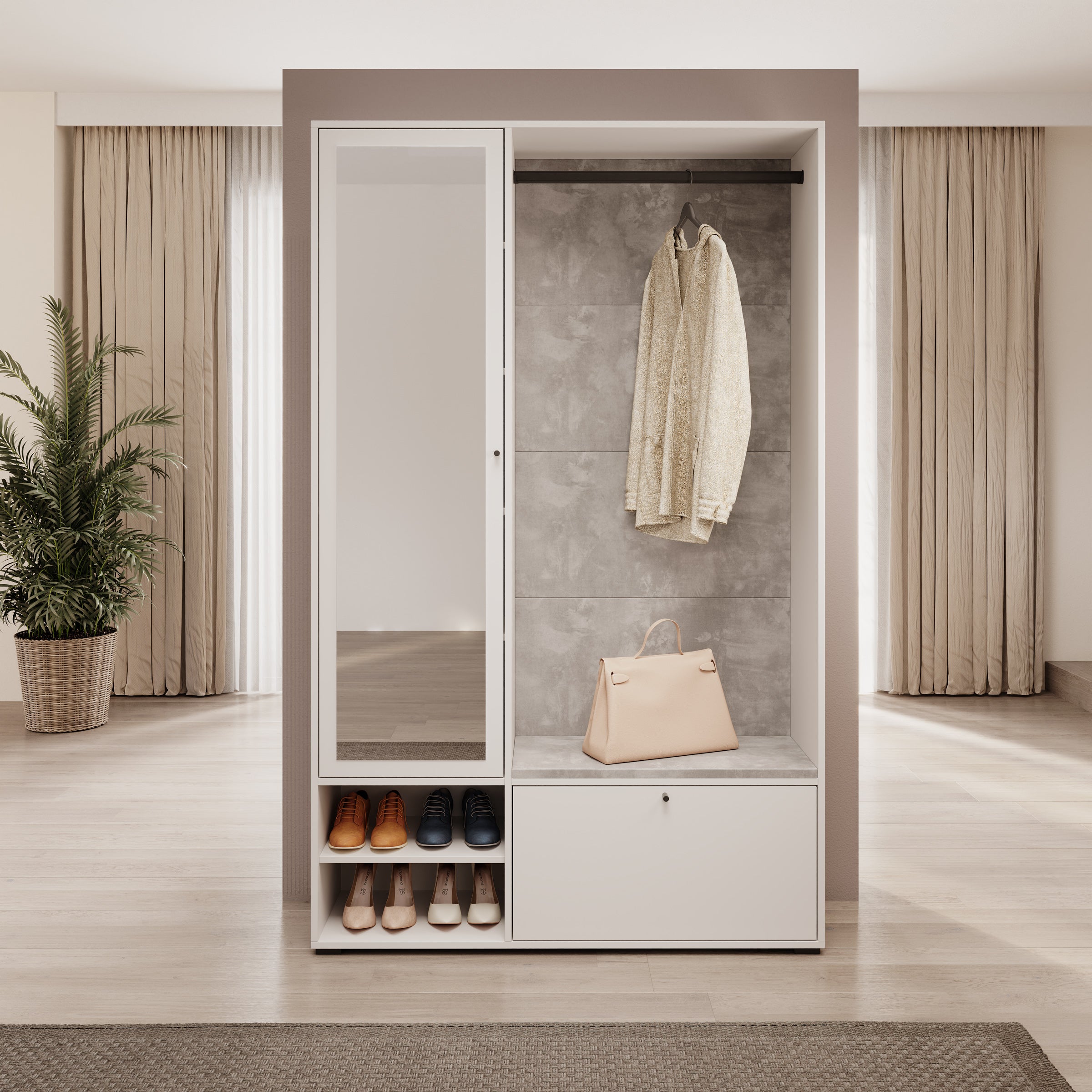 Deacon - Halkast 1 deur - Wit - 117x33x190 cm
