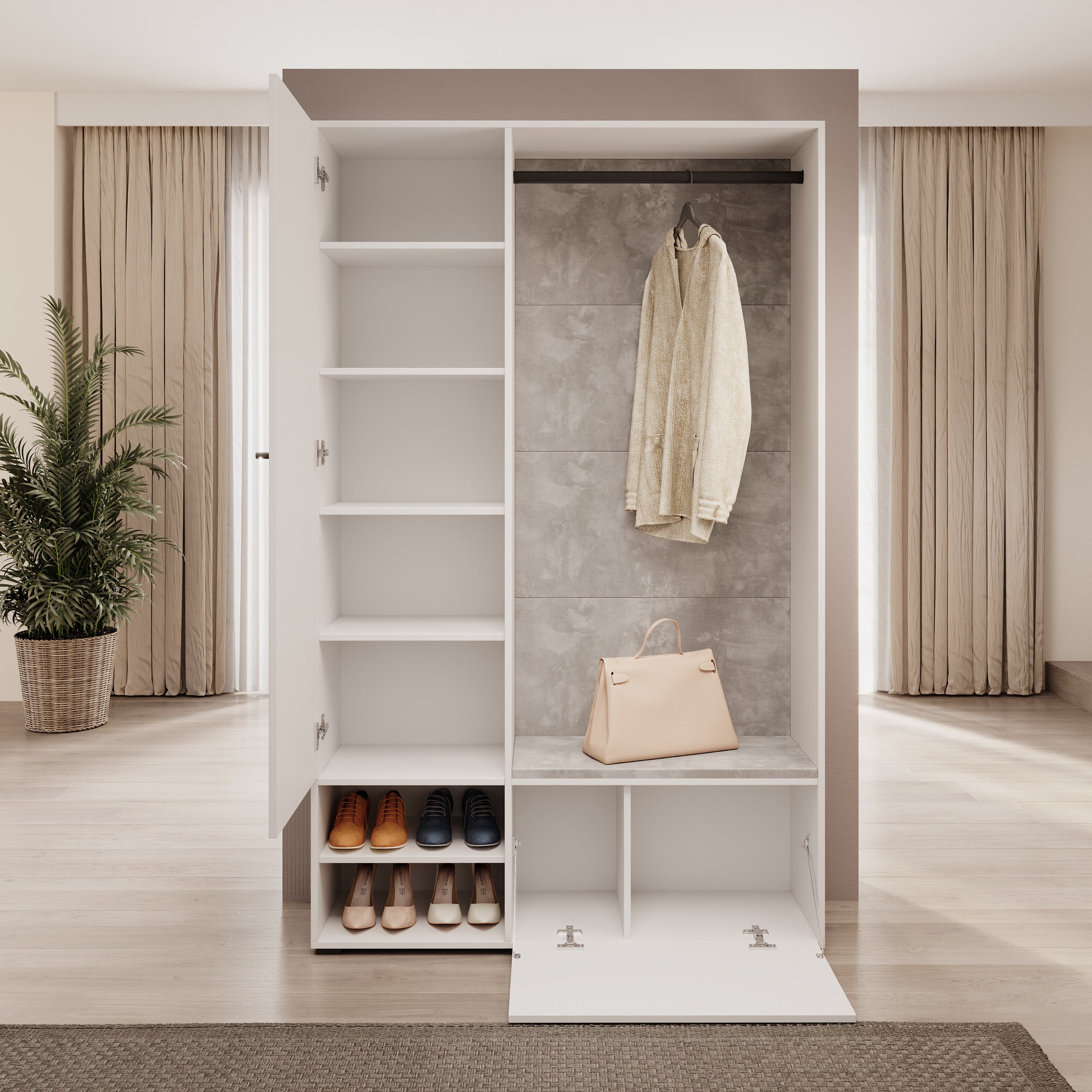 Deacon - Halkast 1 deur - Wit - 117x33x190 cm