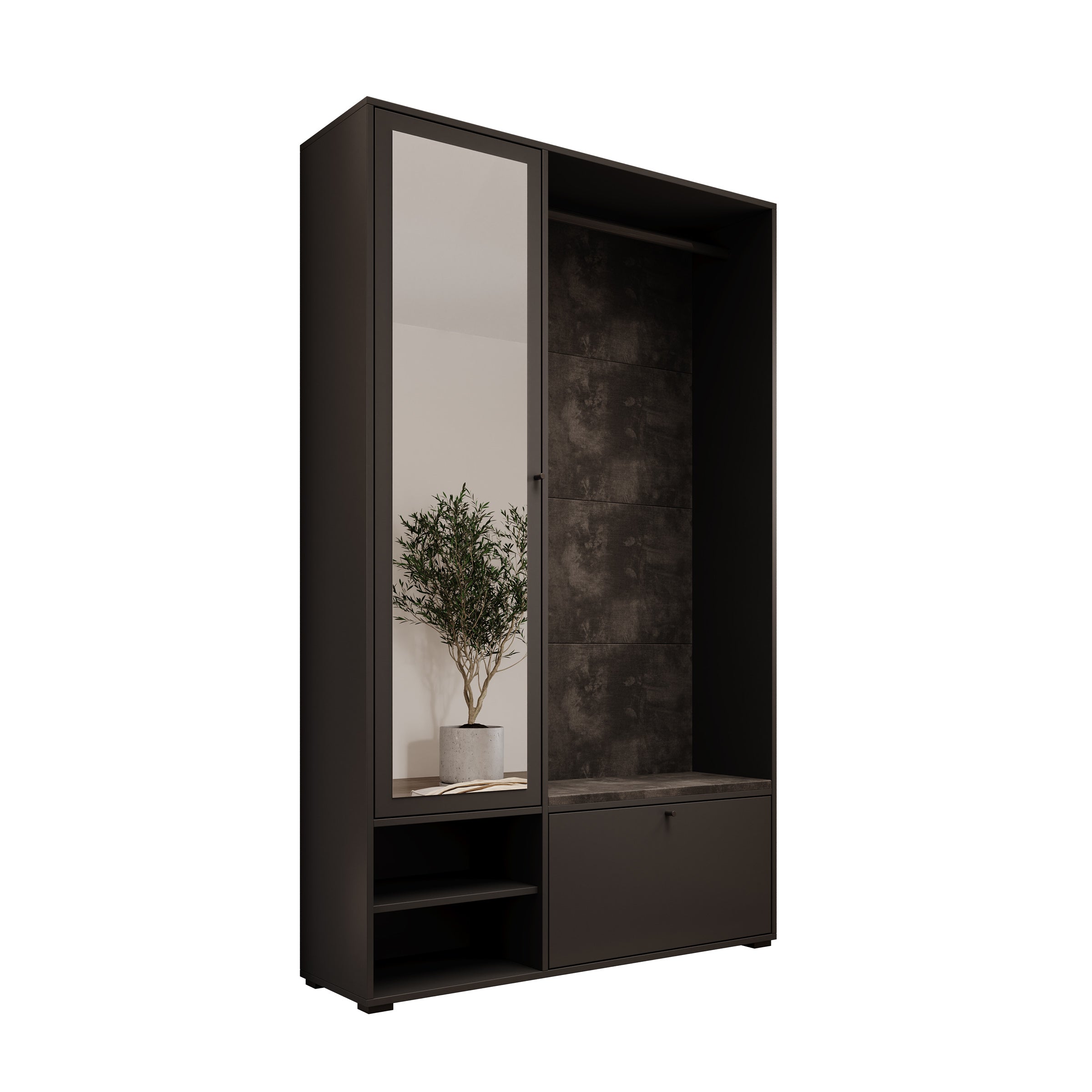 Deacon - Halkast 1 deur - Zwart - 117x33x190 cm