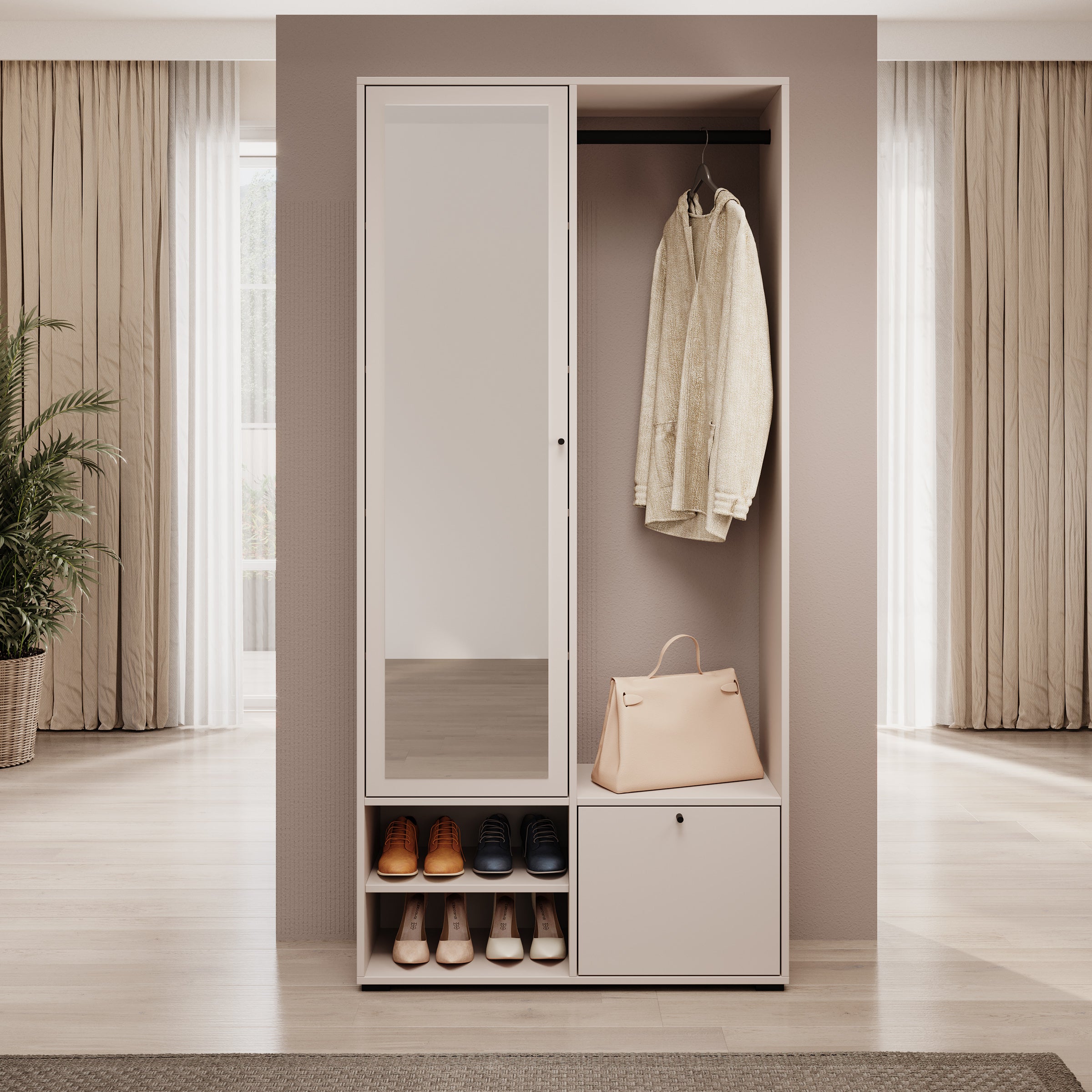 Deacon - Halkast met 2 deuren - Beige - 90x33x190 cm
