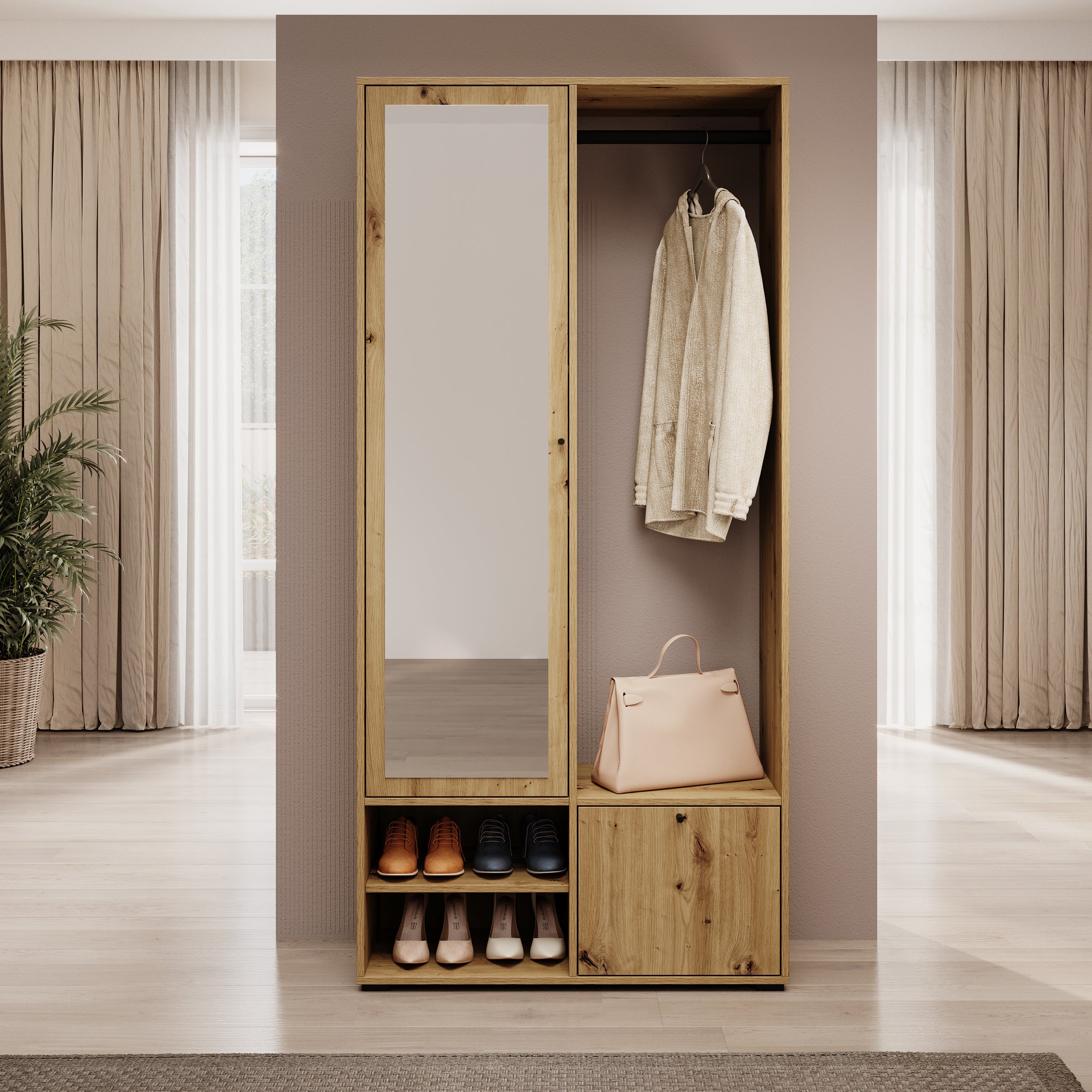 Deacon - Halkast met 2 deuren - Eiken - 90x33x190 cm