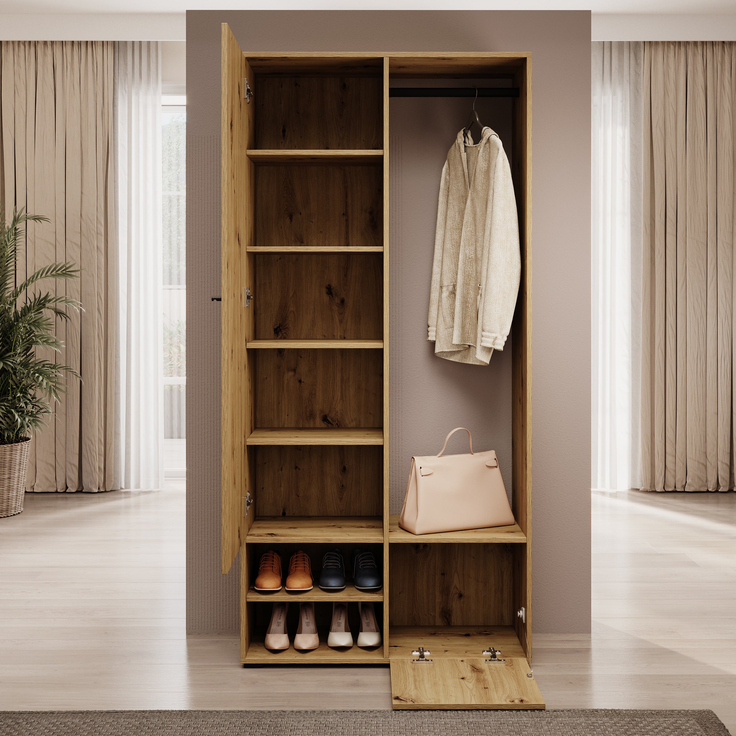 Deacon - Halkast met 2 deuren - Eiken - 90x33x190 cm