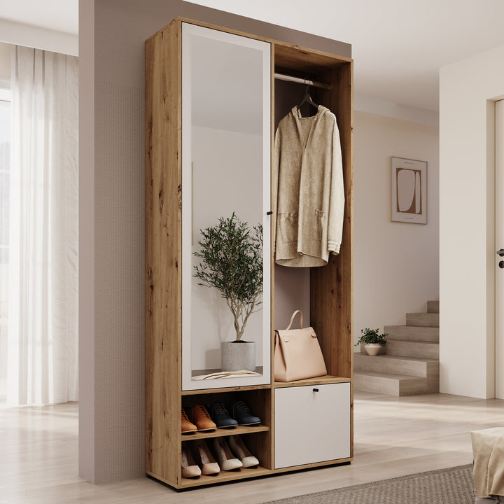 Deacon - Halkast met 2 deuren - Eiken/Wit - 90x33x190 cm