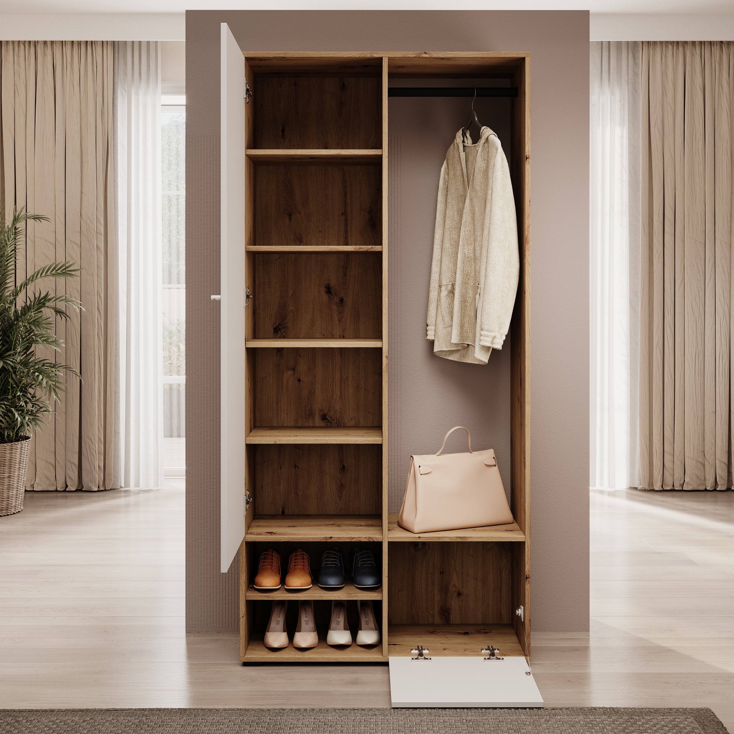 Deacon - Halkast met 2 deuren - Eiken/Wit - 90x33x190 cm