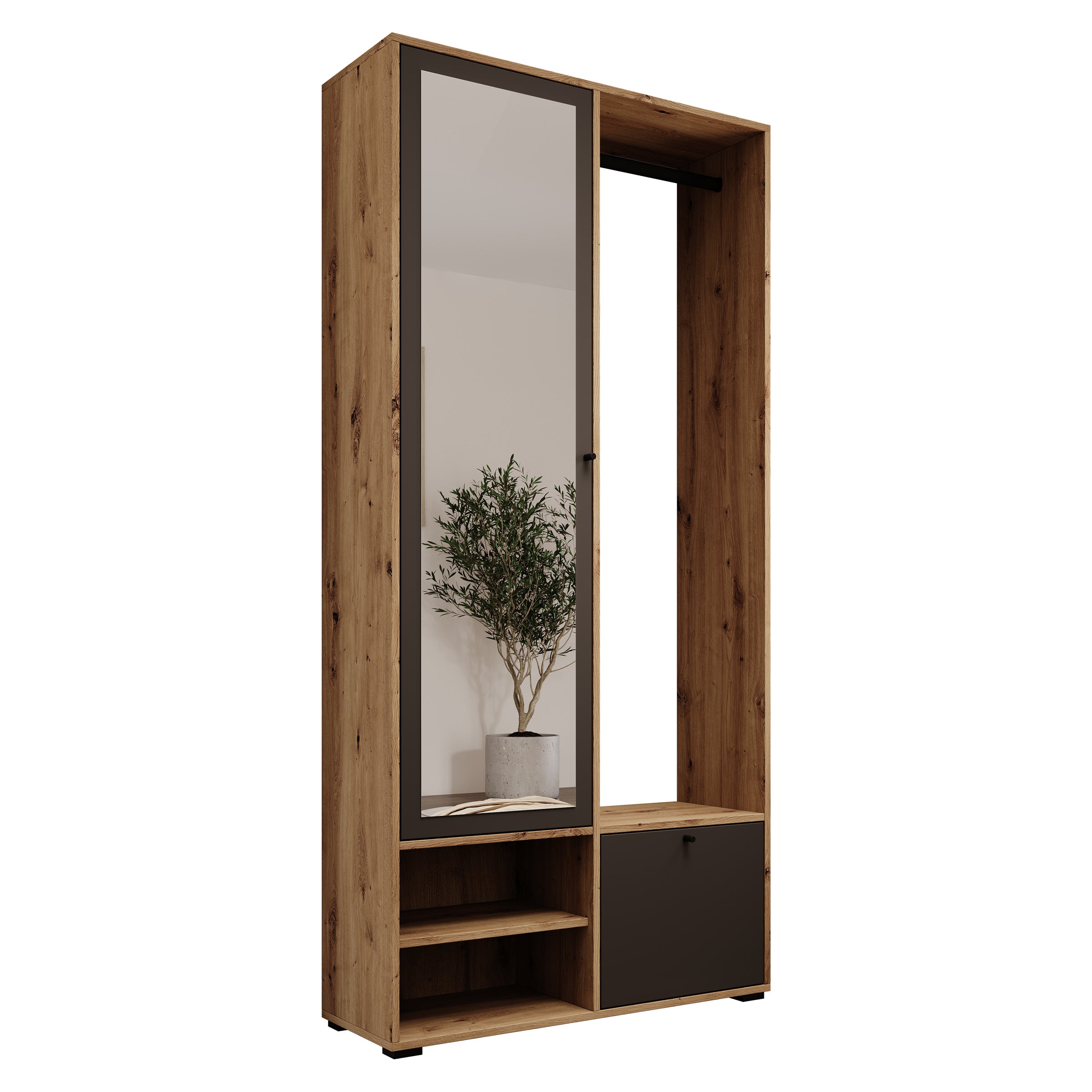Deacon - Halkast met 2 deuren - Eiken/Zwart - 90x33x190 cm